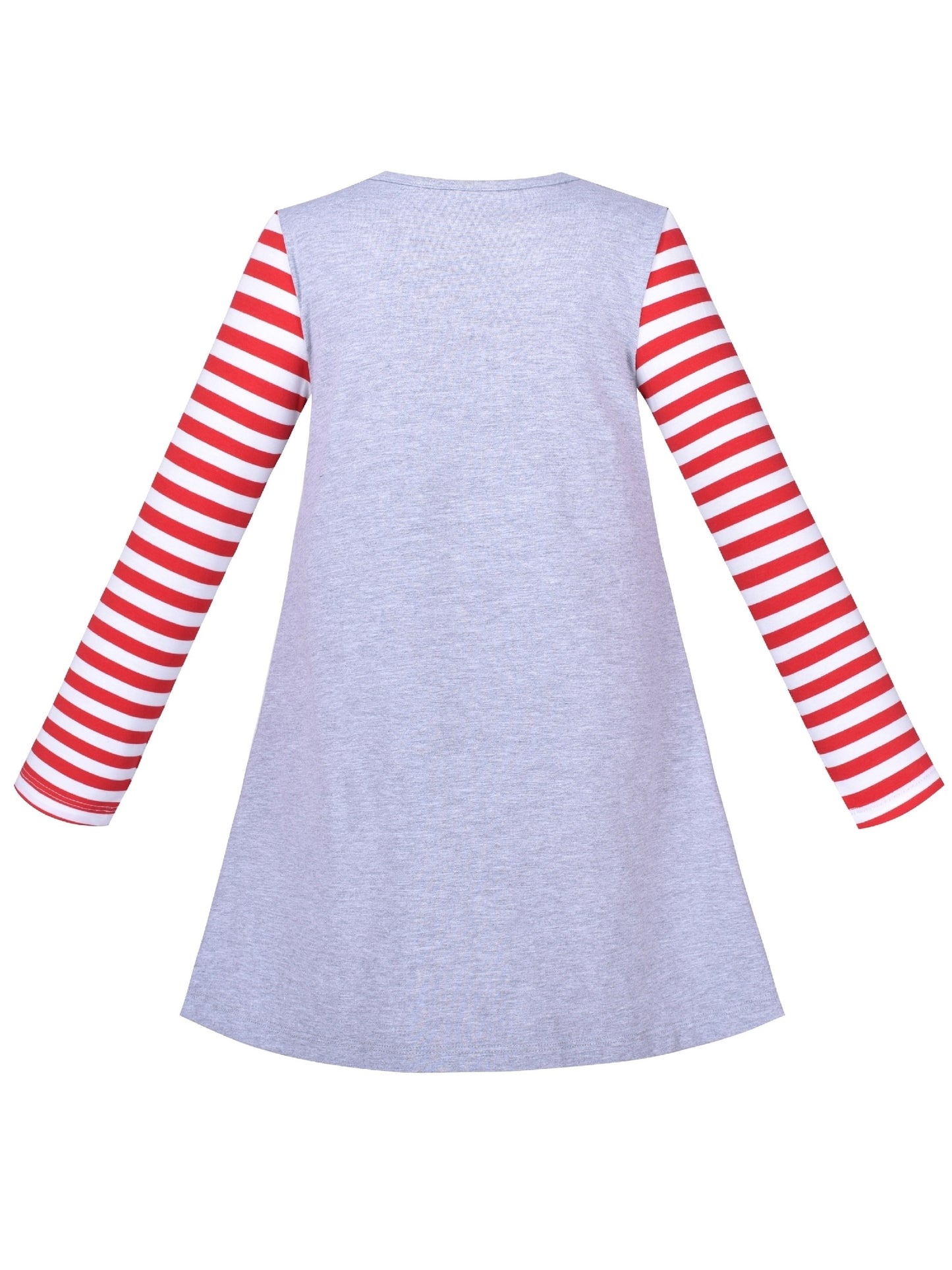 Girls Dress Long Sleeve Christmas Reindeer Snow Holiday Party Gray