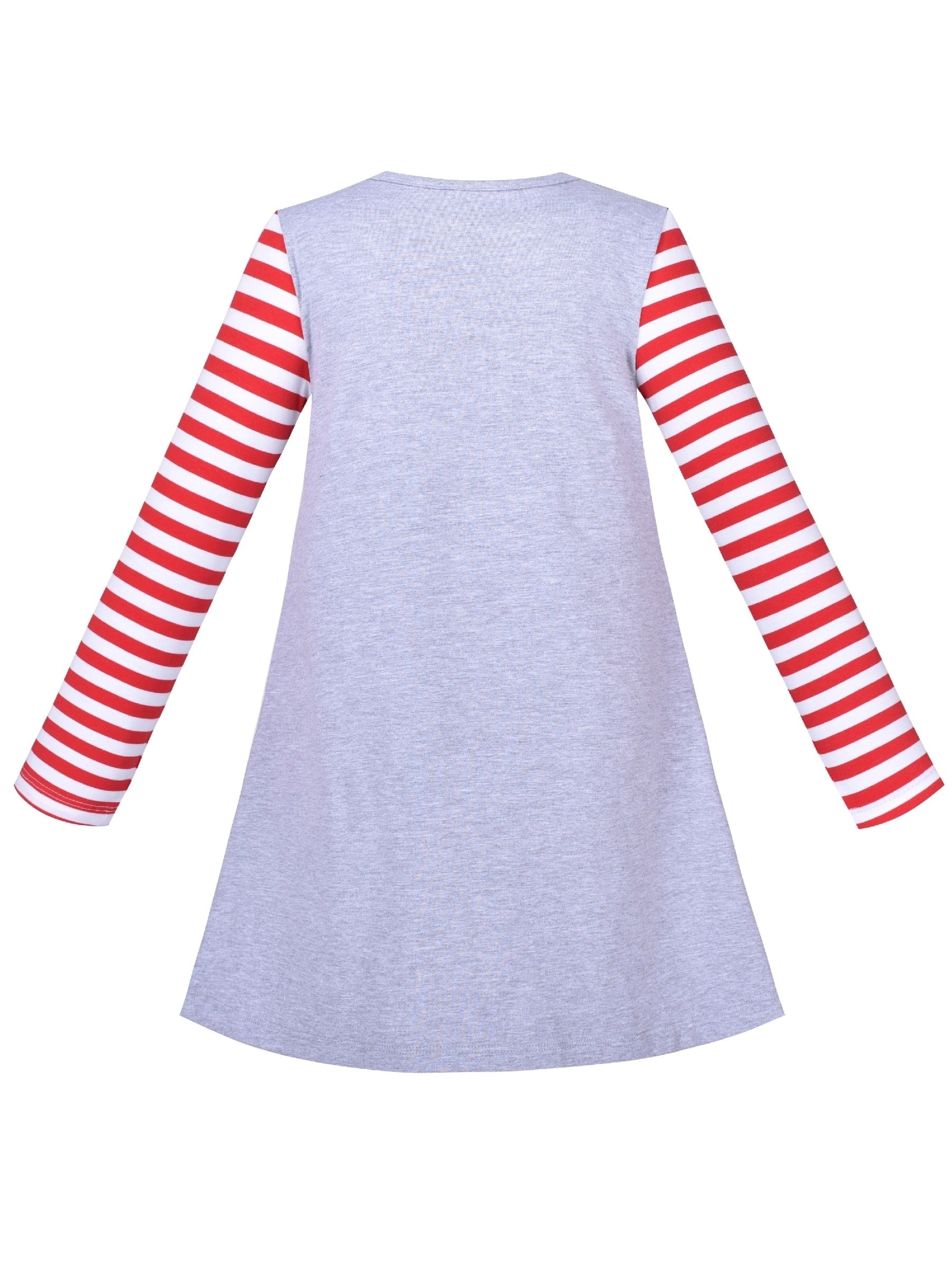 Girls Dress Long Sleeve Christmas Reindeer Snow Holiday Party Gray