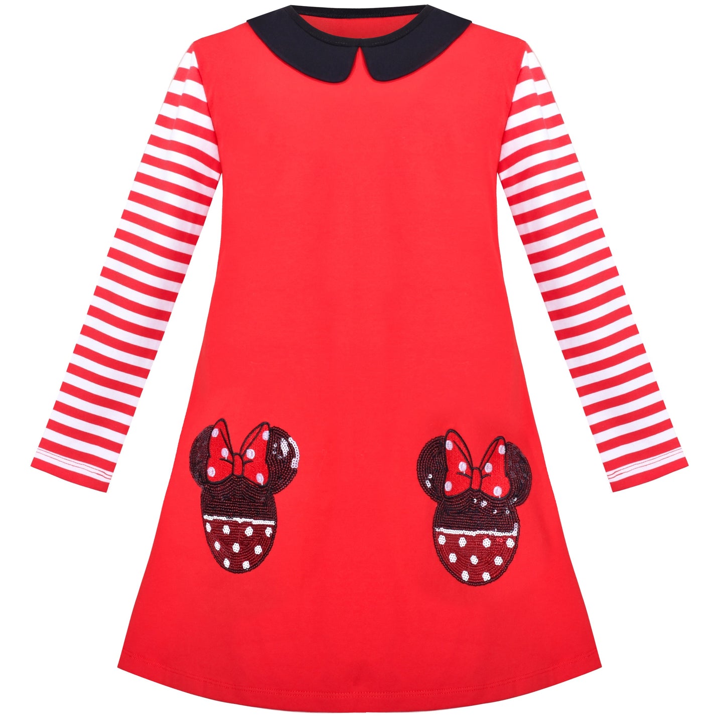 Girls Dress Long Sleeve Christmas Reindeer Snow Holiday Party Red