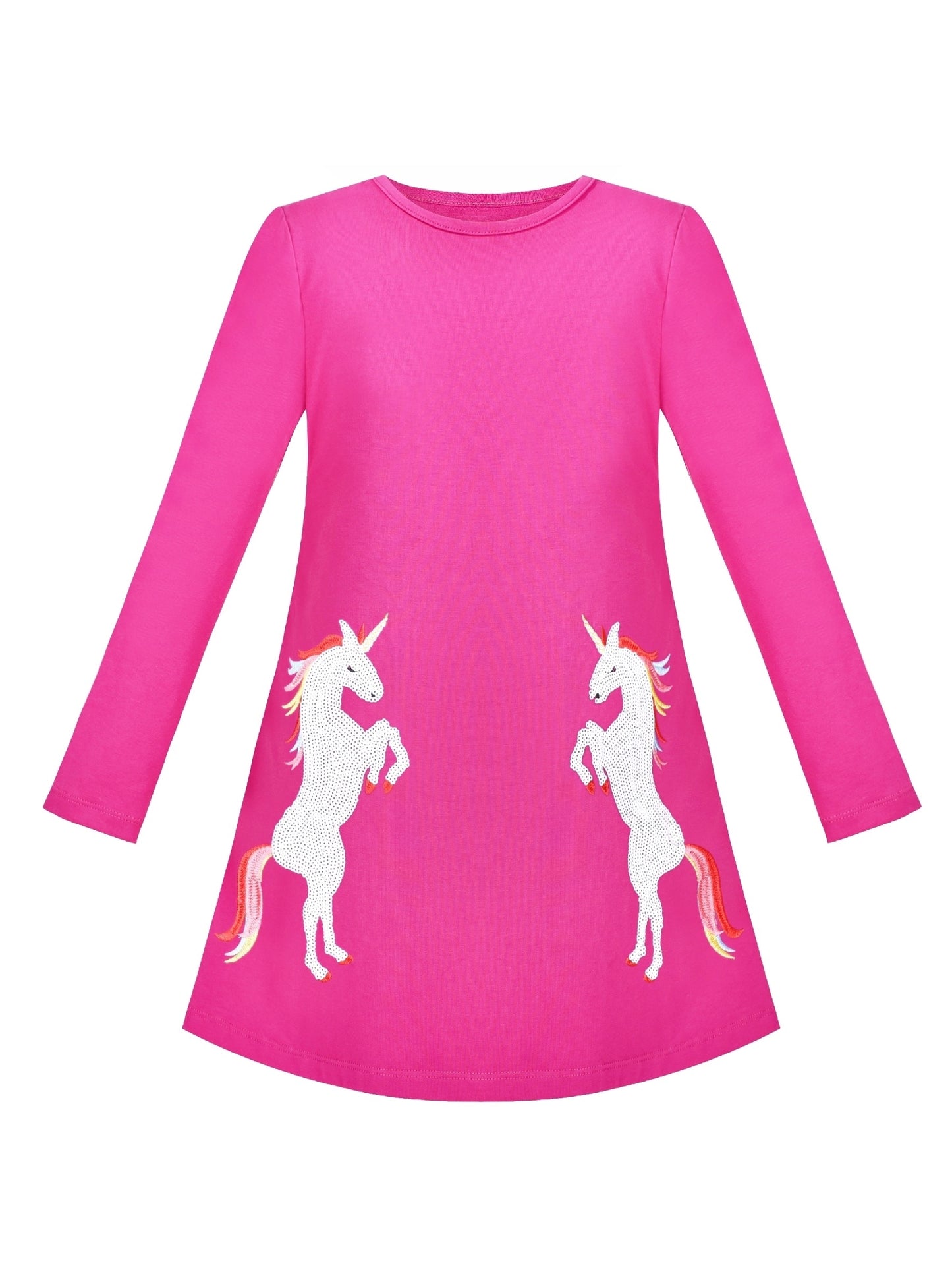 Girls Dress Christmas Santa Pink Cotton Long Sleeve Pink