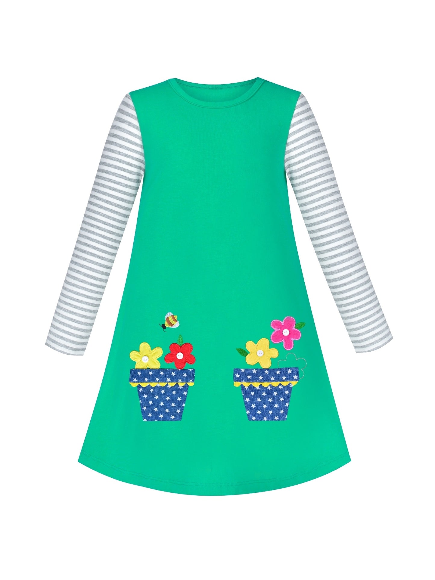 Girls Dress Christmas Santa Pink Cotton Long Sleeve Green