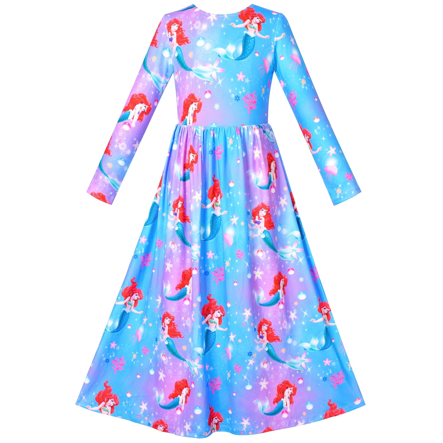Girls Dress Floral Casual Maxi Dress Short Sleeve Open Back Blue