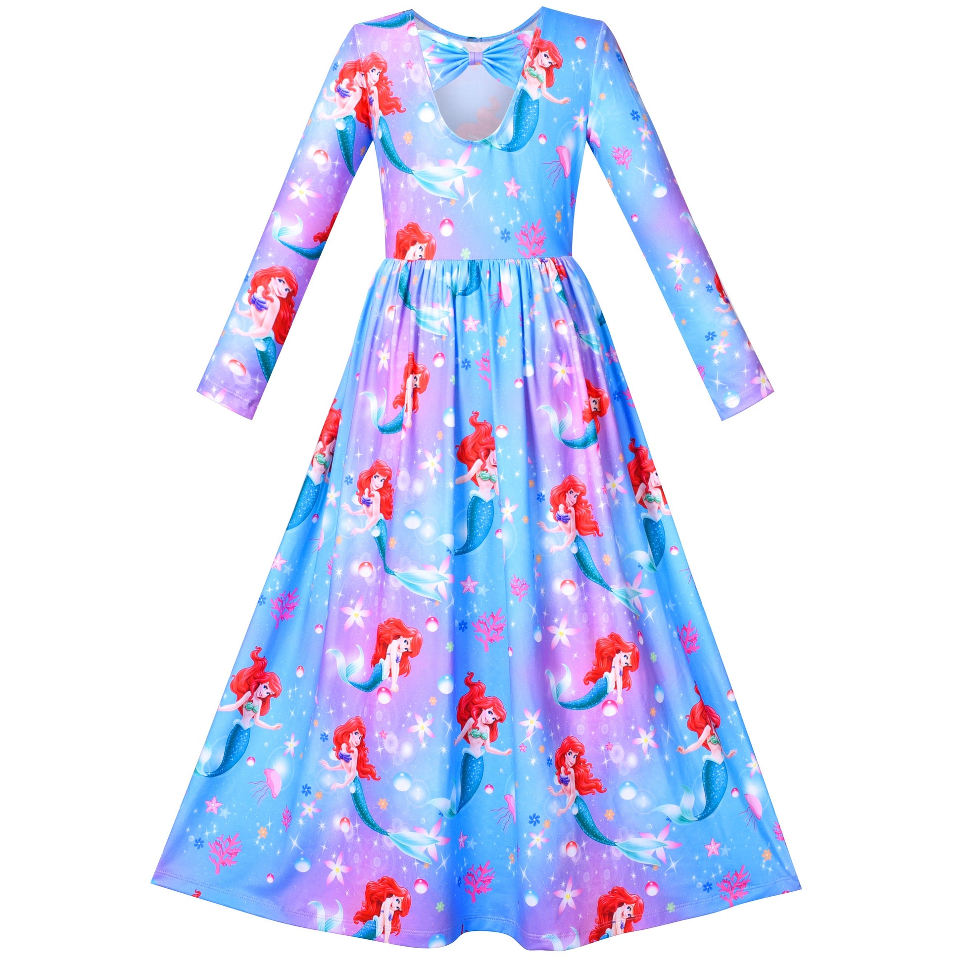 Girls Dress Floral Casual Maxi Dress Short Sleeve Open Back Blue