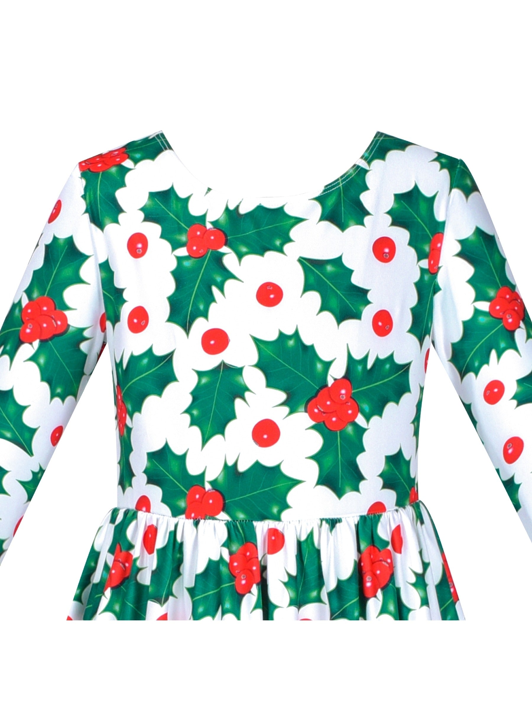Girls Dress Maxi Christmas Long Sleeve Casual V-neck Bow Tie Green