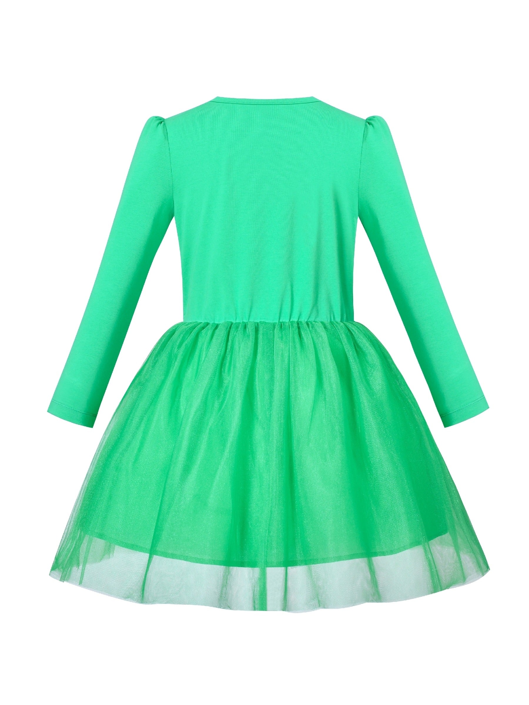 Girls Dress Christmas Reindeer Long Sleeve Party Dress Green