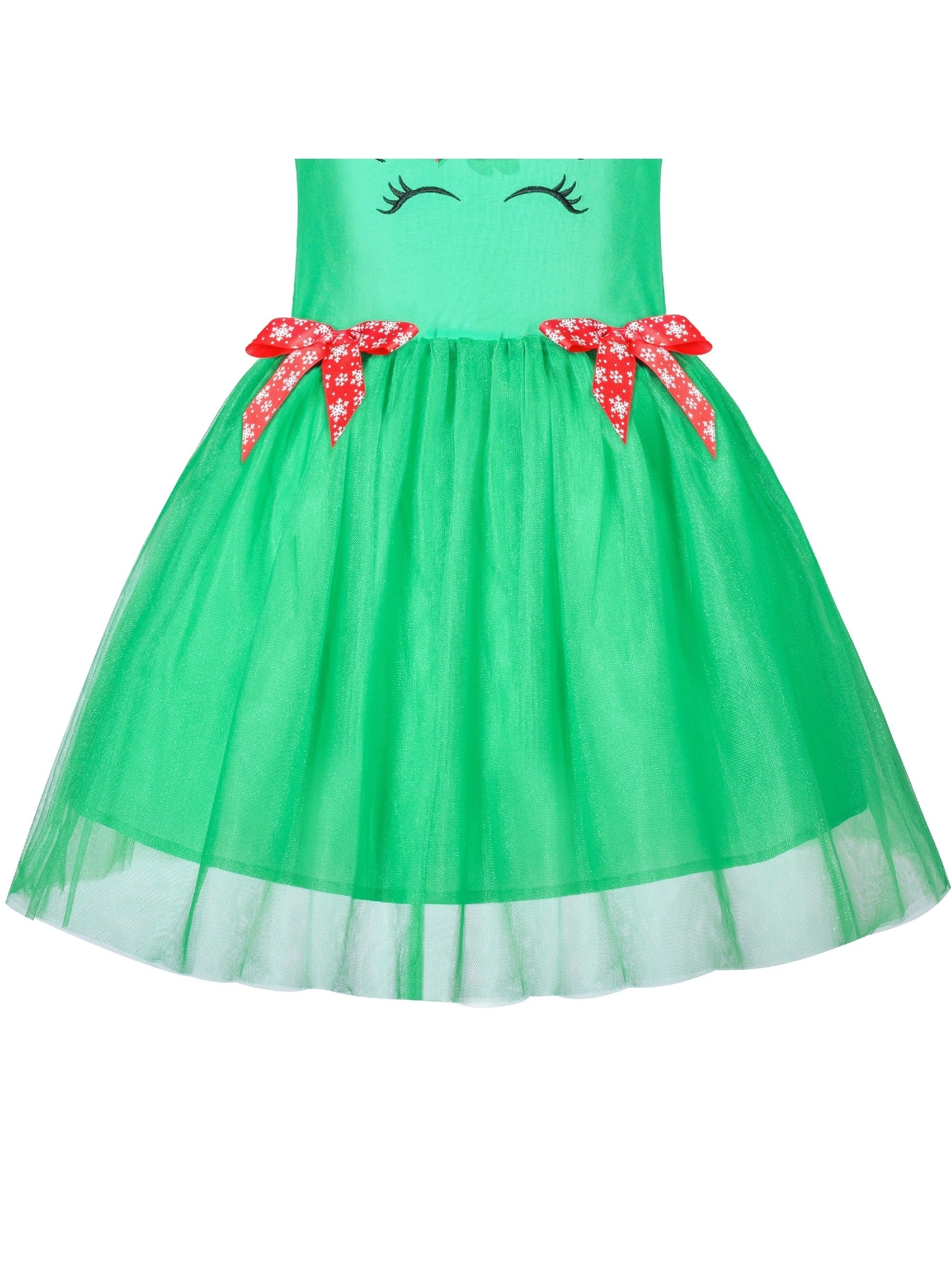 Girls Dress Christmas Reindeer Long Sleeve Party Dress Green