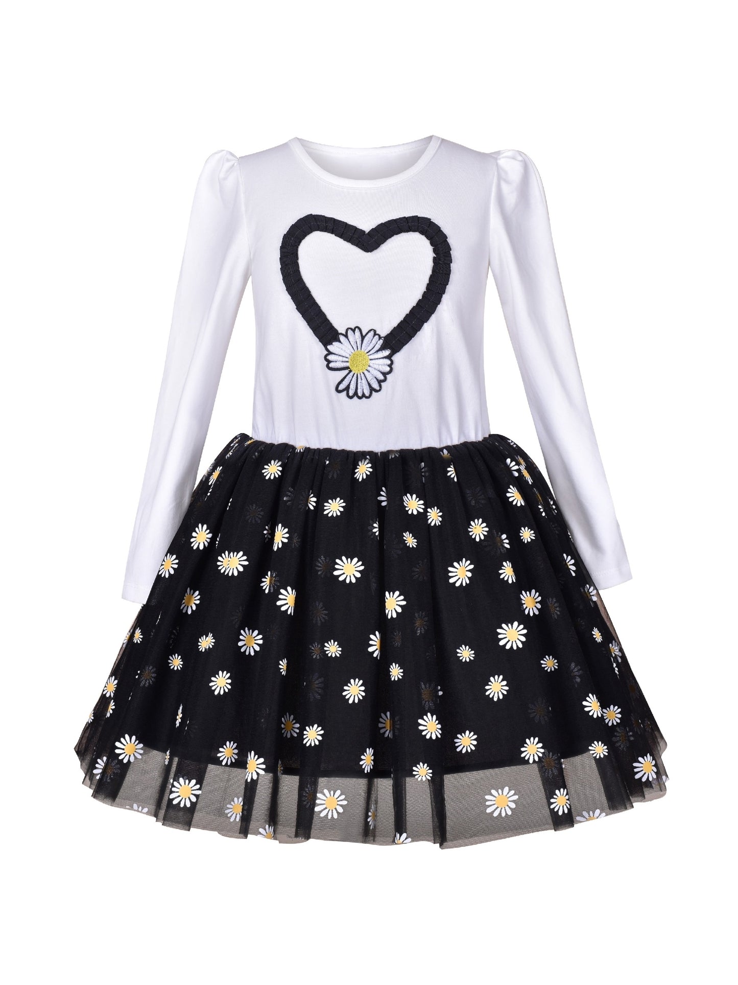 Girls Dress Rainbow Colorful Tulle Skirt Long Sleeve Holiday Party Black