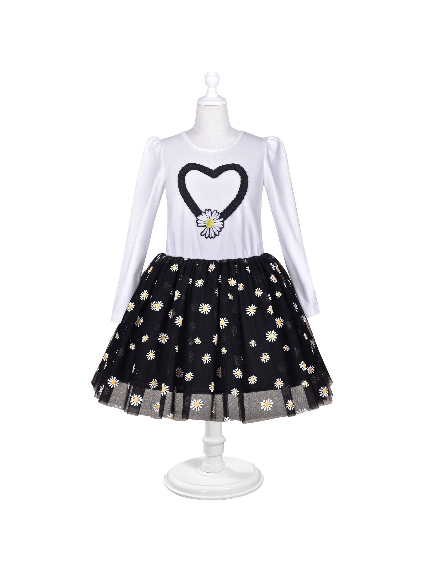 Girls Dress Rainbow Colorful Tulle Skirt Long Sleeve Holiday Party Black