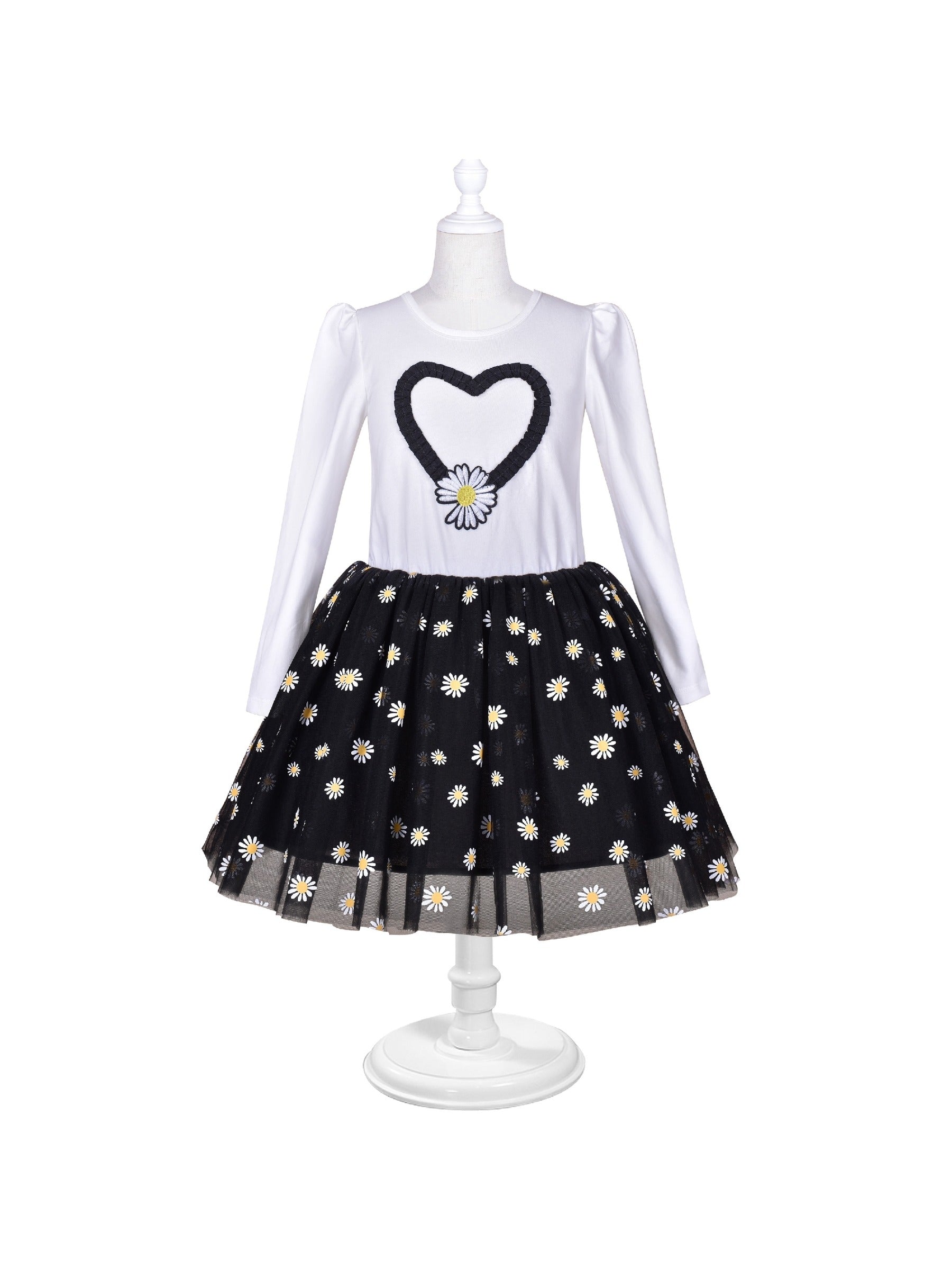 Girls Dress Rainbow Colorful Tulle Skirt Long Sleeve Holiday Party Black