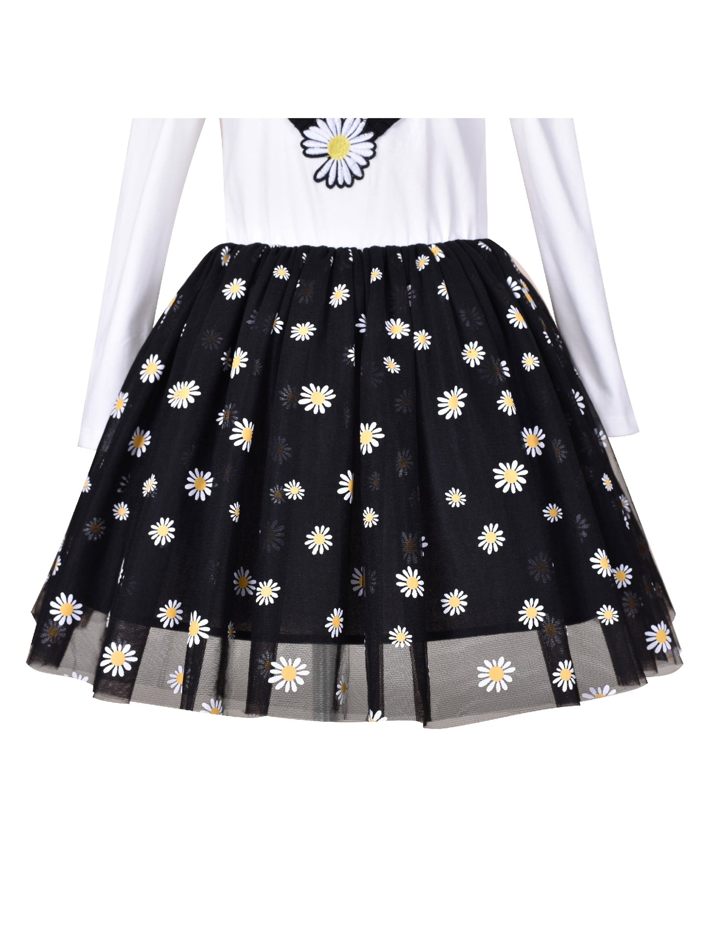 Girls Dress Rainbow Colorful Tulle Skirt Long Sleeve Holiday Party Black
