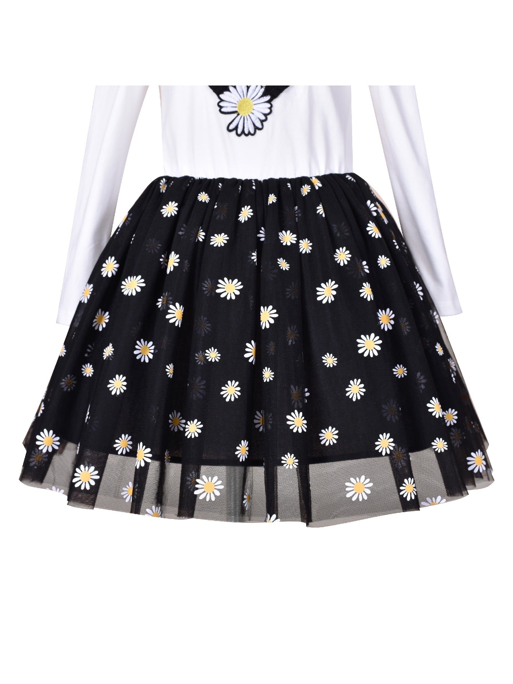 Girls Dress Rainbow Colorful Tulle Skirt Long Sleeve Holiday Party Black
