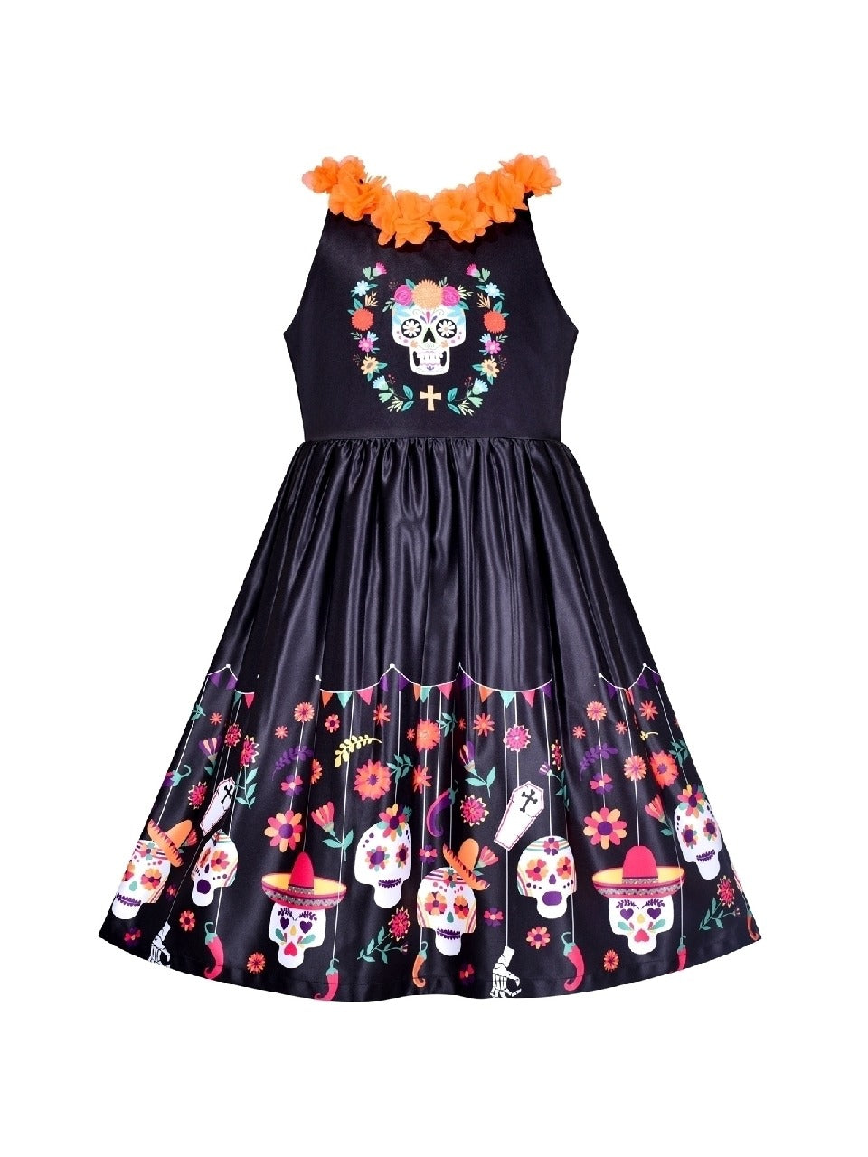 Girls Dress Halloween Witch Bat Pumpkin Costume Purple Dress Black