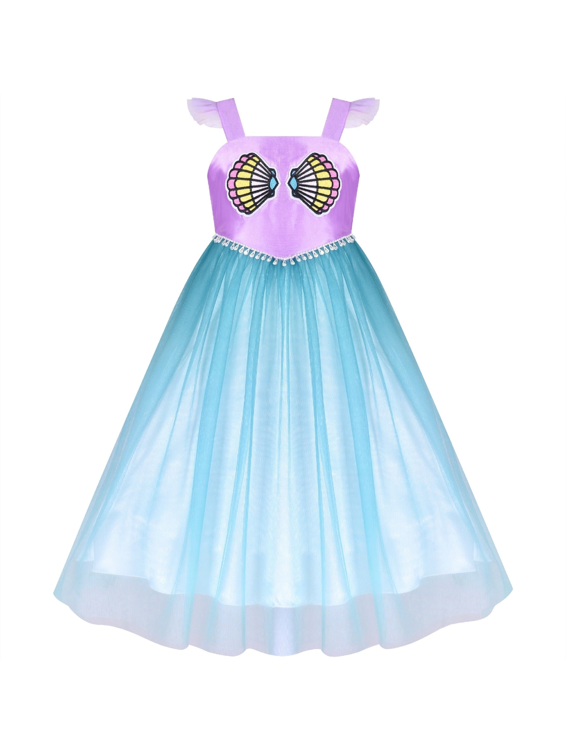 Girls Dress Mermaid Princess Gradient Color Tulle Costume Dress Purple