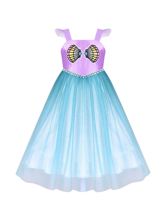 Girls Dress Mermaid Princess Gradient Color Tulle Costume Dress Purple