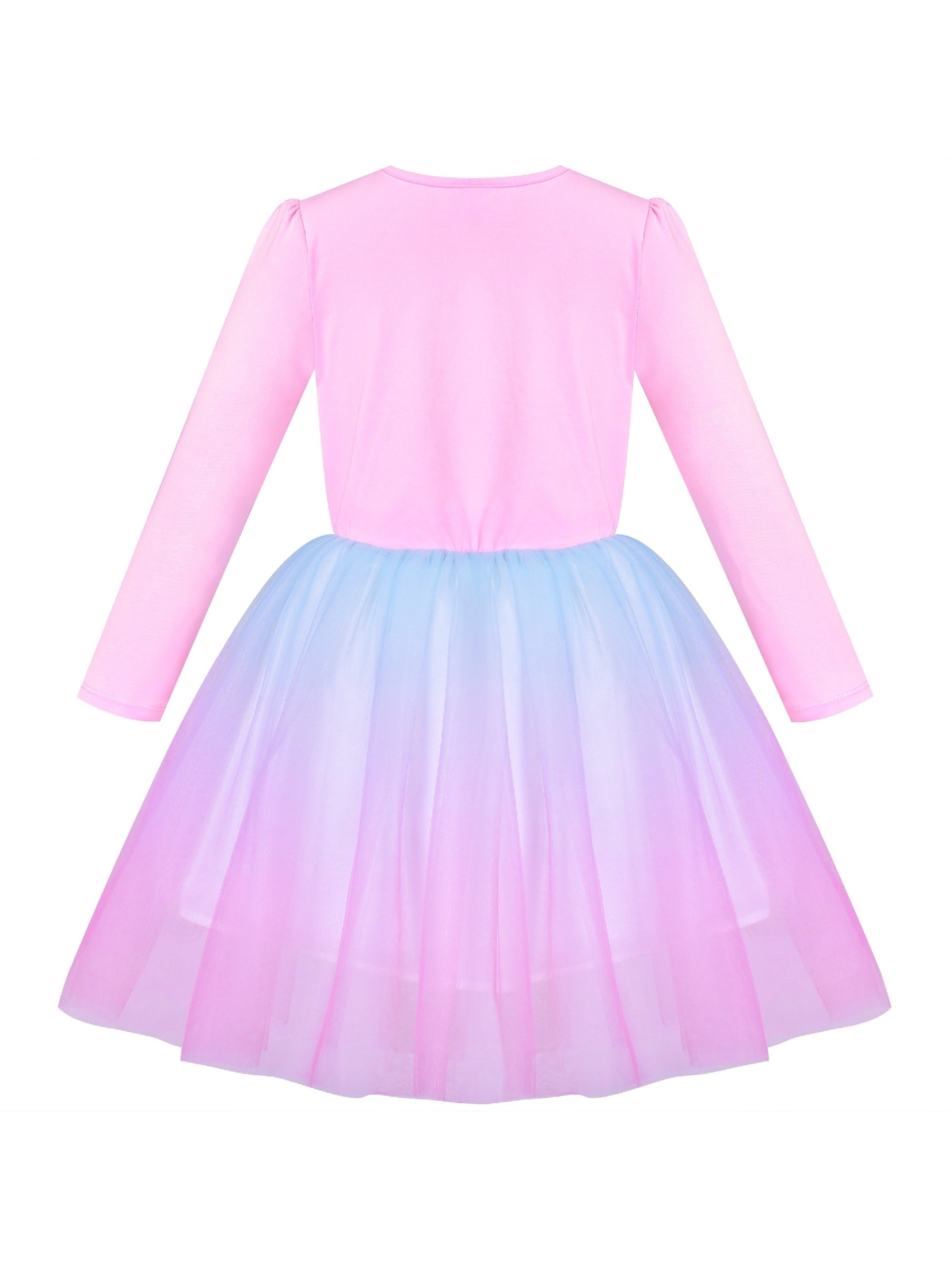 Girls Dress Rainbow Colorful Tulle Skirt Long Sleeve Holiday Party Pink