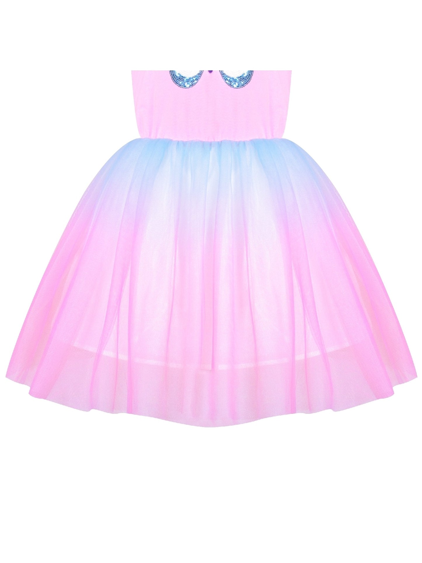 Girls Dress Rainbow Colorful Tulle Skirt Long Sleeve Holiday Party Pink