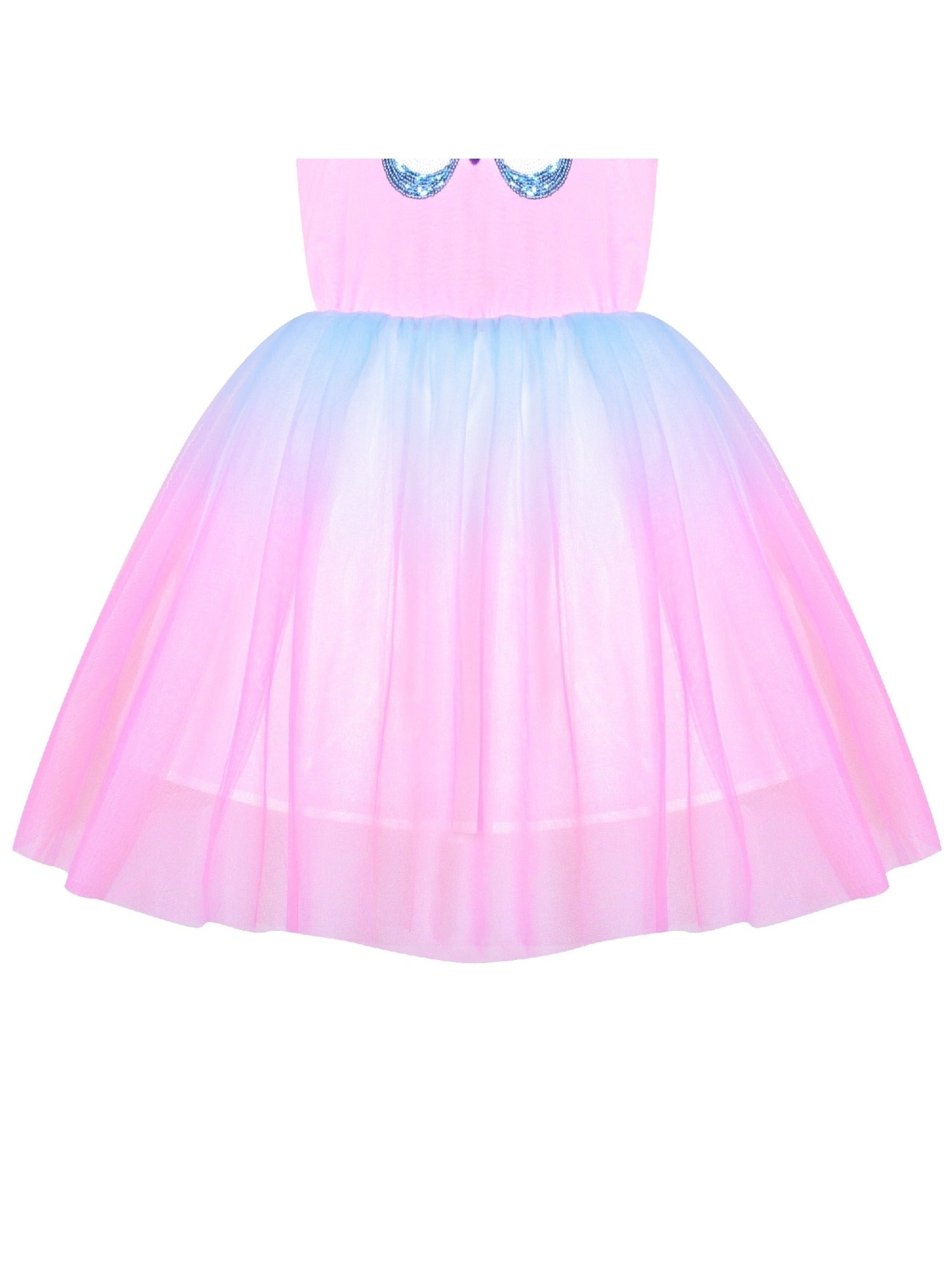 Girls Dress Rainbow Colorful Tulle Skirt Long Sleeve Holiday Party Pink