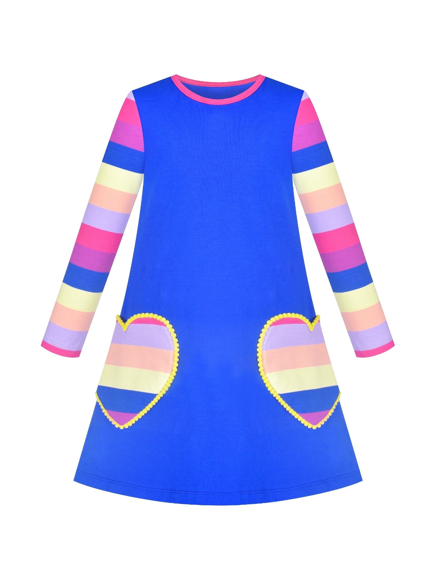 Girls Dress Christmas Santa Pink Cotton Long Sleeve Blue