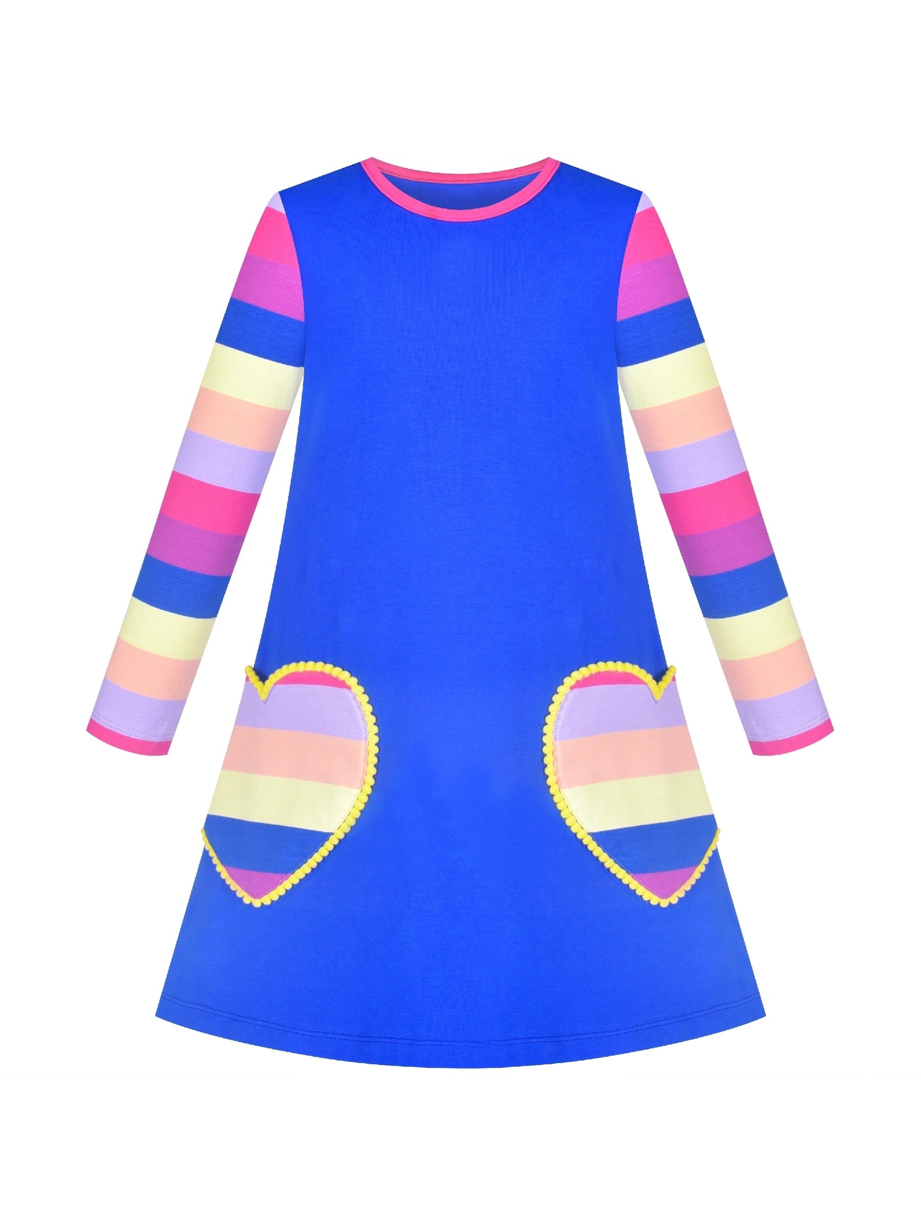Girls Dress Christmas Santa Pink Cotton Long Sleeve Blue
