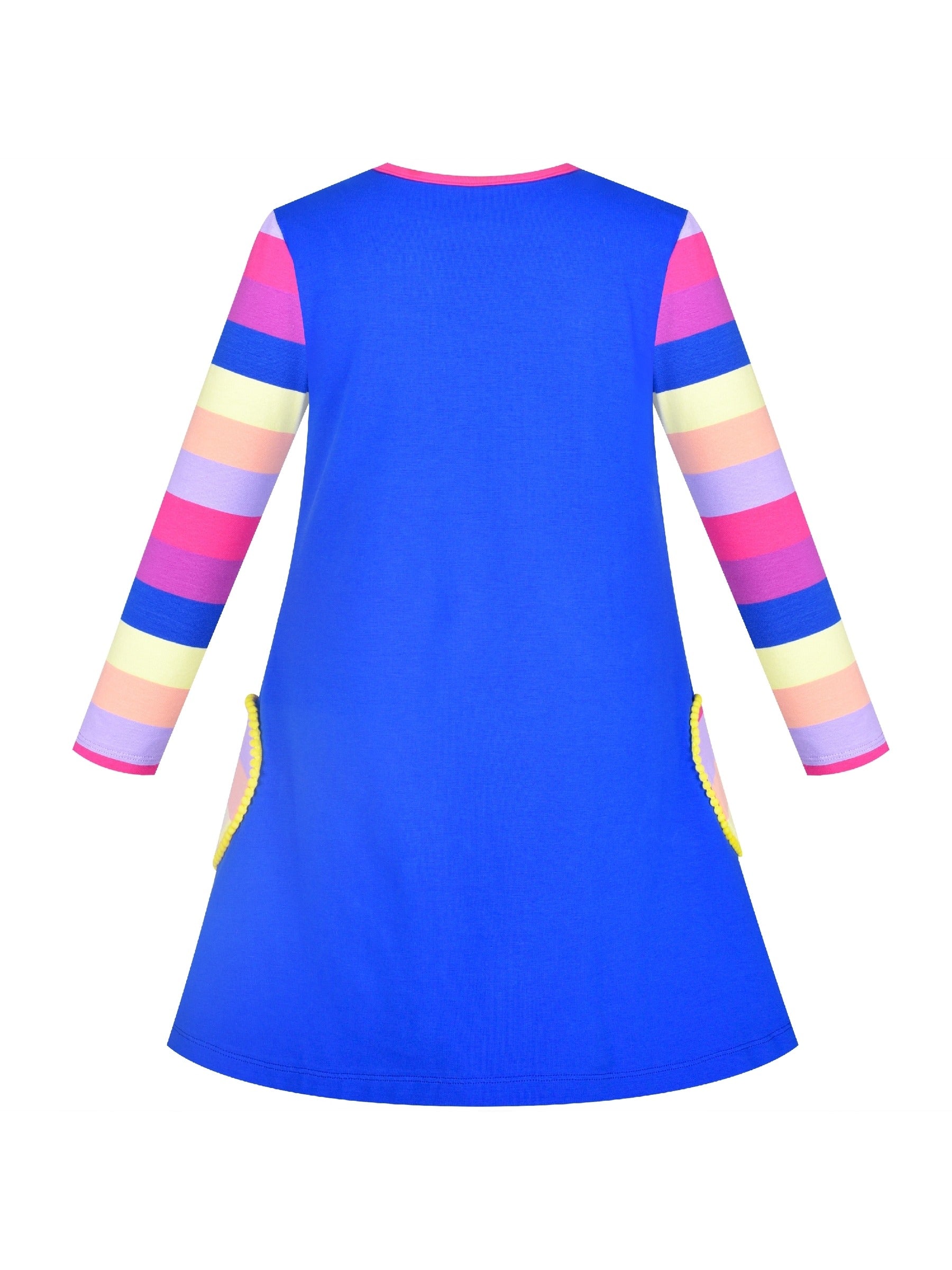 Girls Dress Christmas Santa Pink Cotton Long Sleeve Blue