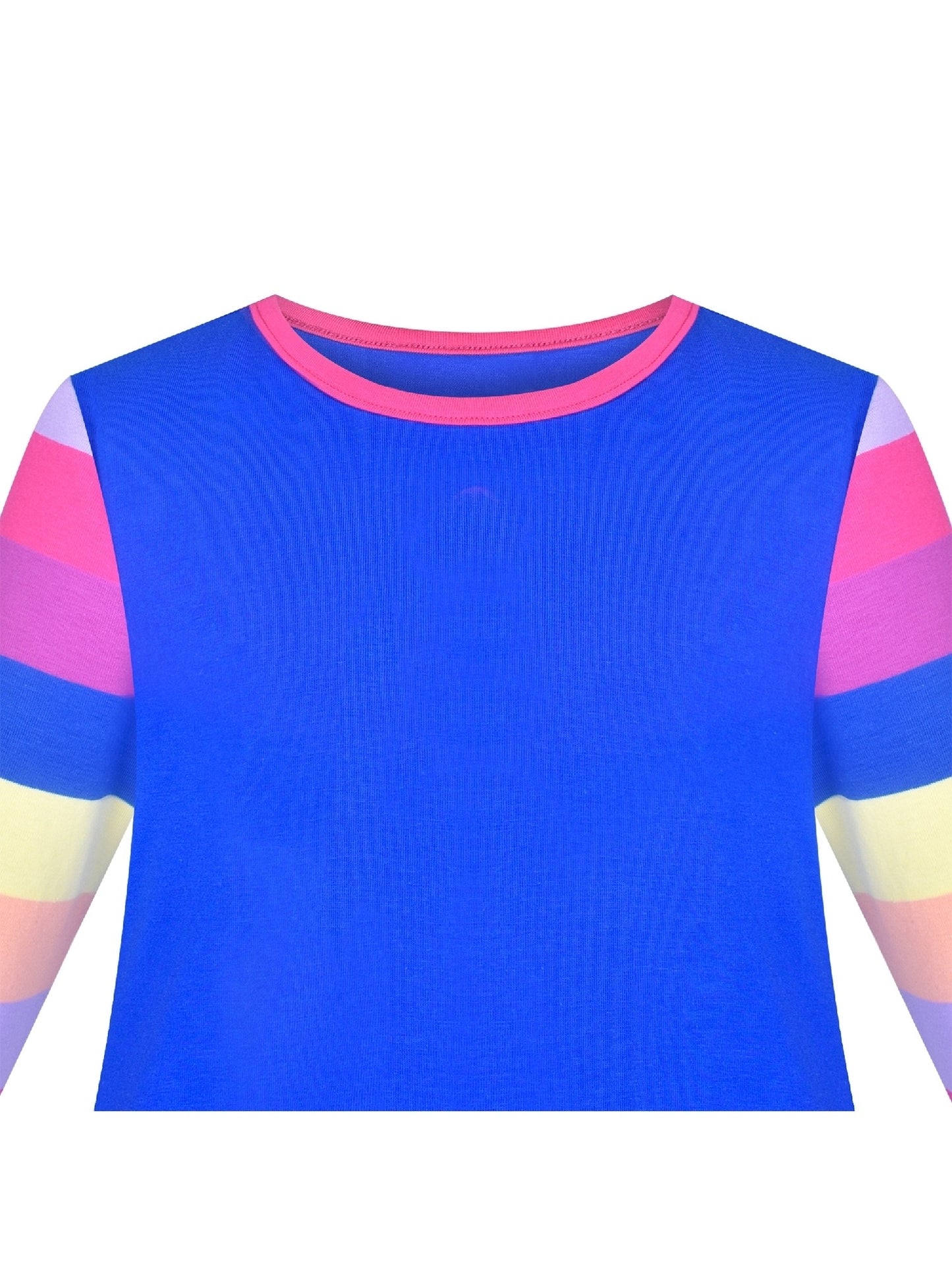 Girls Dress Christmas Santa Pink Cotton Long Sleeve Blue