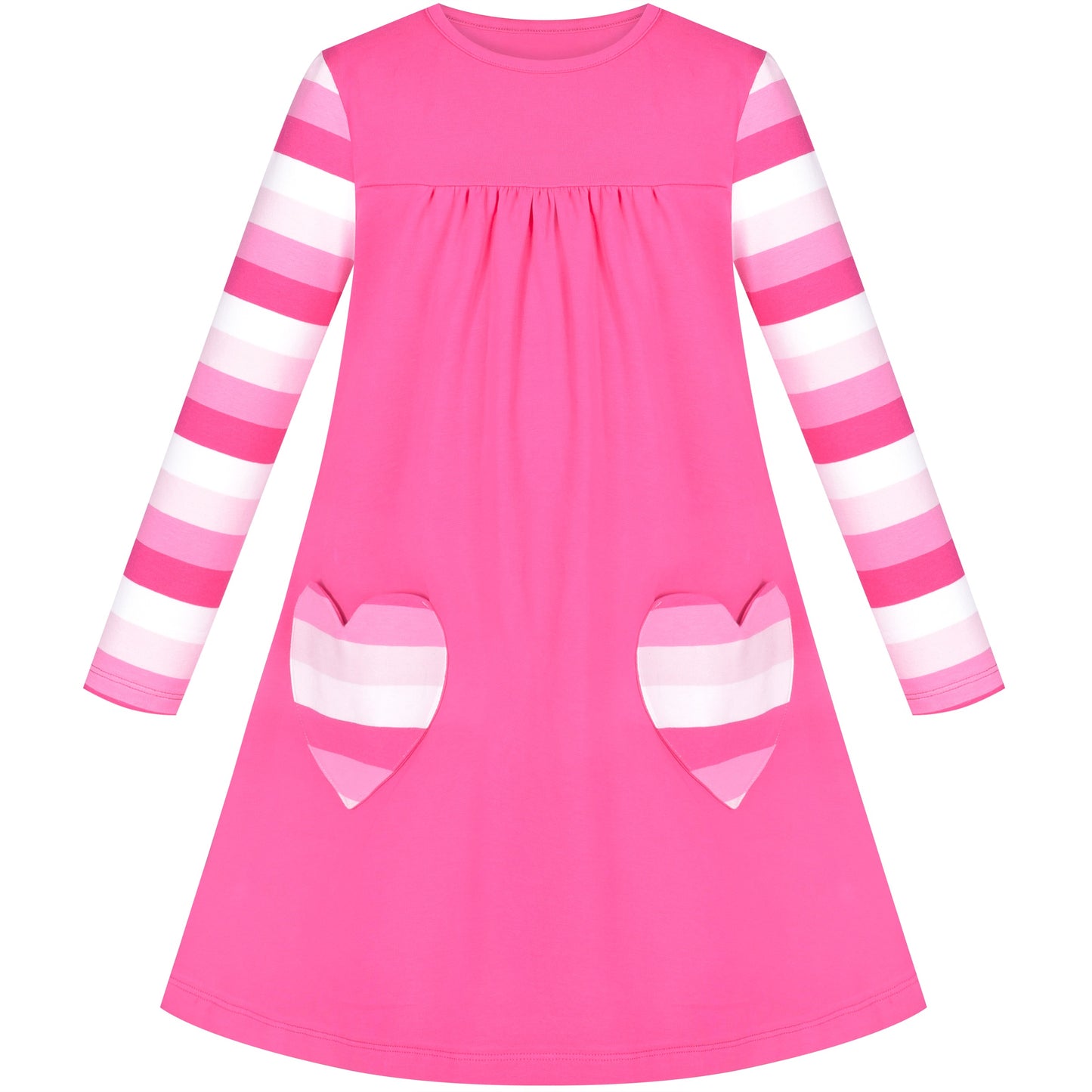 Girls Dress Christmas Santa Pink Cotton Long Sleeve Pink