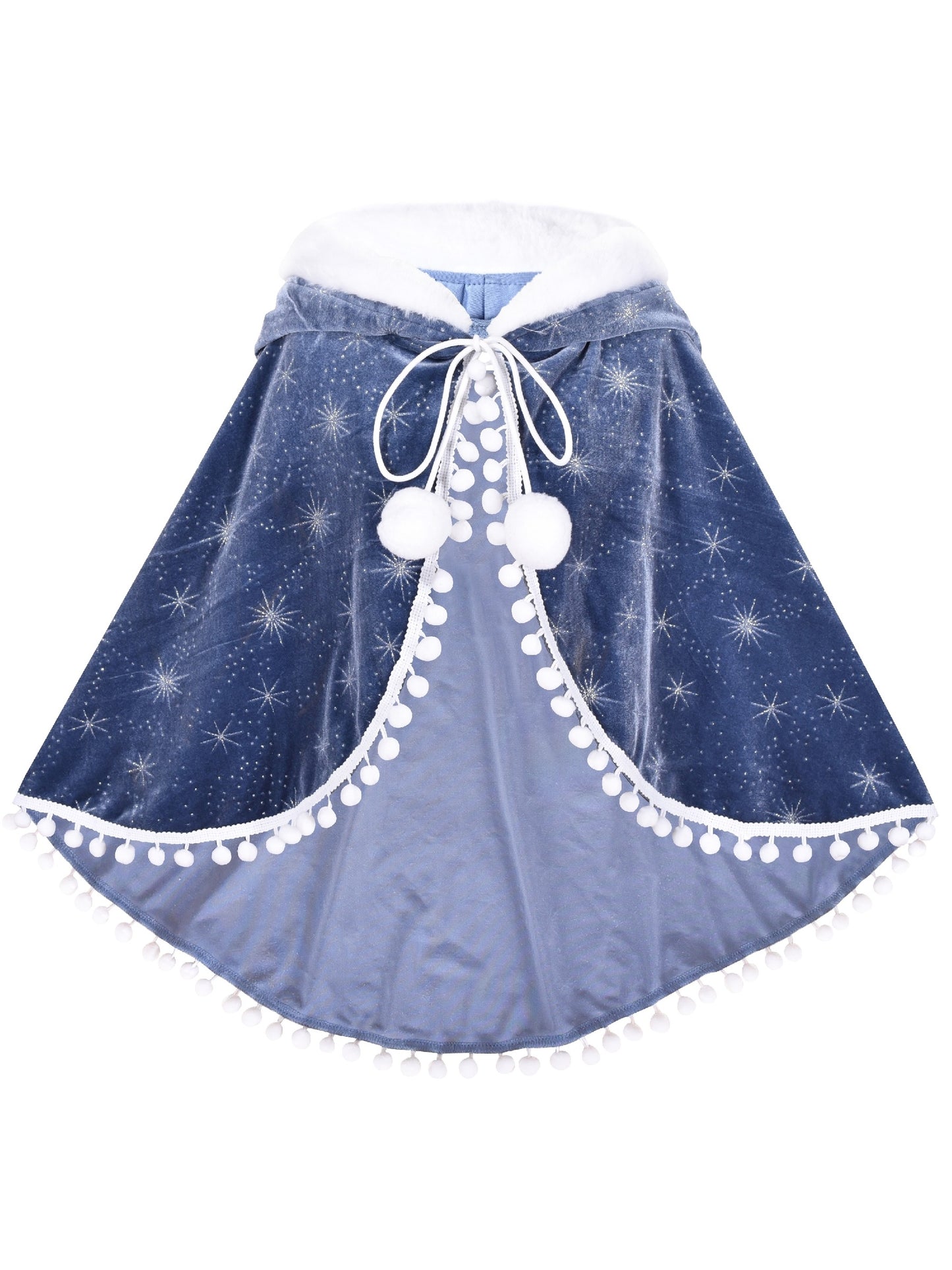 Girls Princess Hooded Cape Cloaks Costume Dress Up Snow Queen Blue