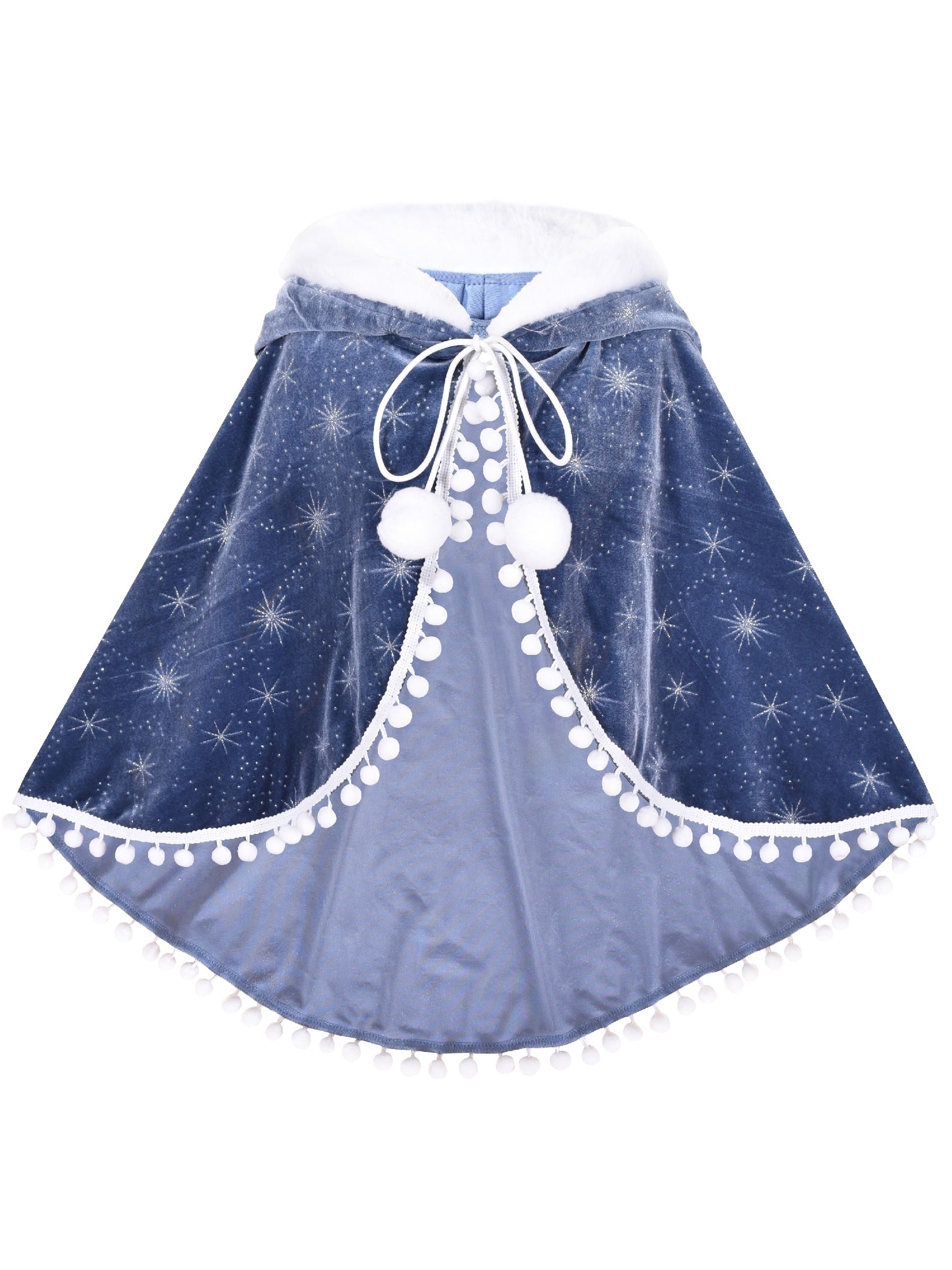 Girls Princess Hooded Cape Cloaks Costume Dress Up Snow Queen Blue