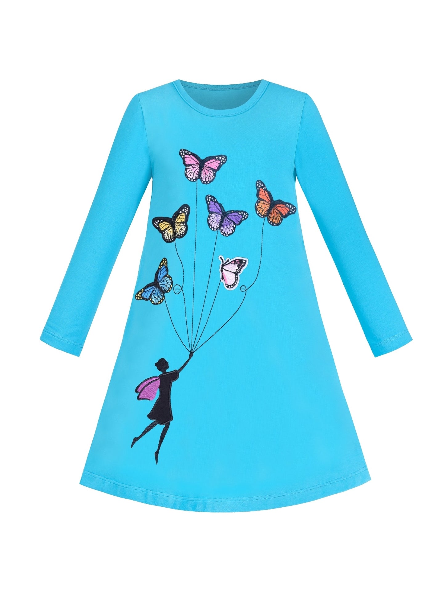 Girls Dress Christmas Santa Pink Cotton Long Sleeve Blue