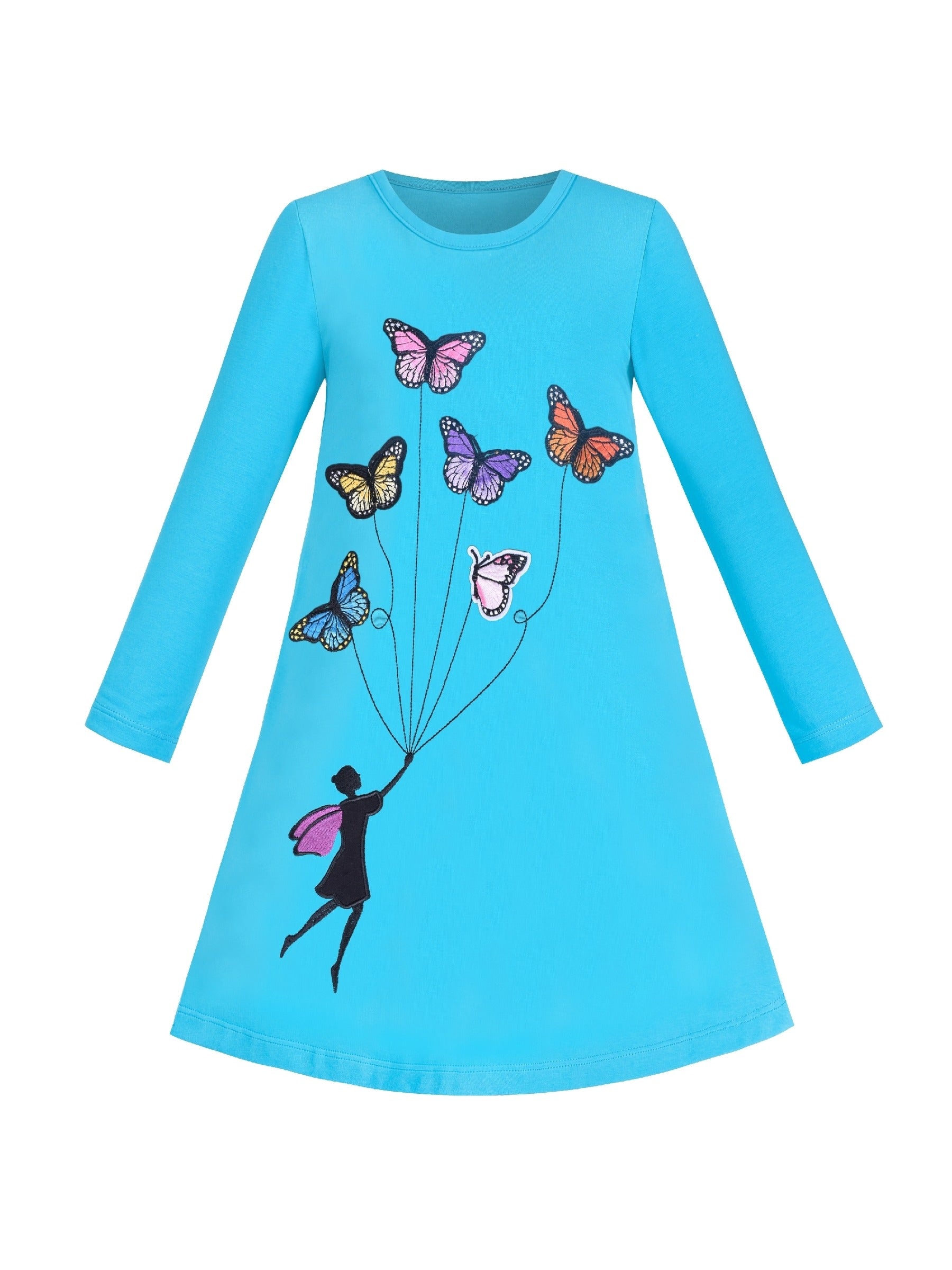 Girls Dress Christmas Santa Pink Cotton Long Sleeve Blue