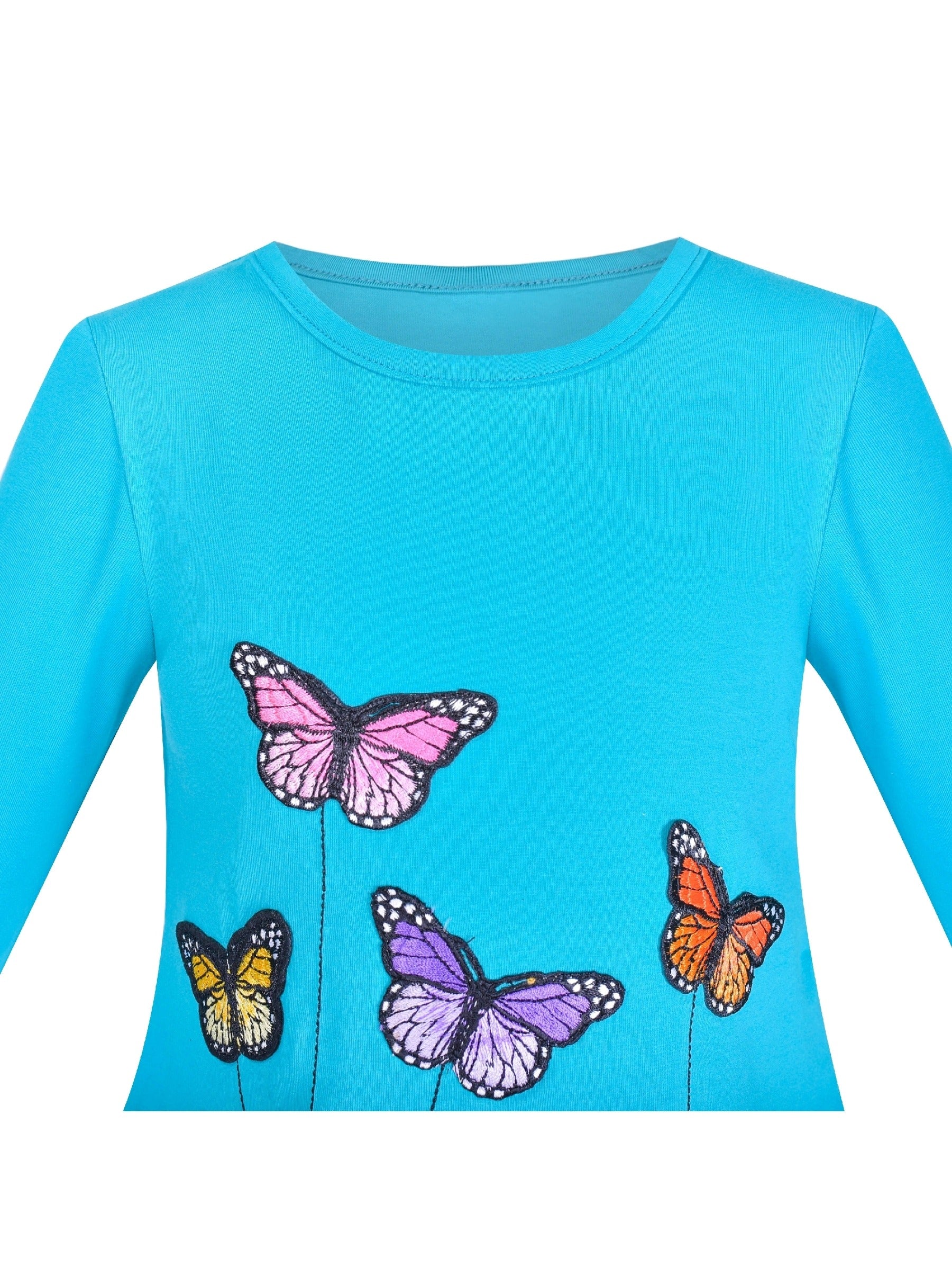 Girls Dress Christmas Santa Pink Cotton Long Sleeve Blue