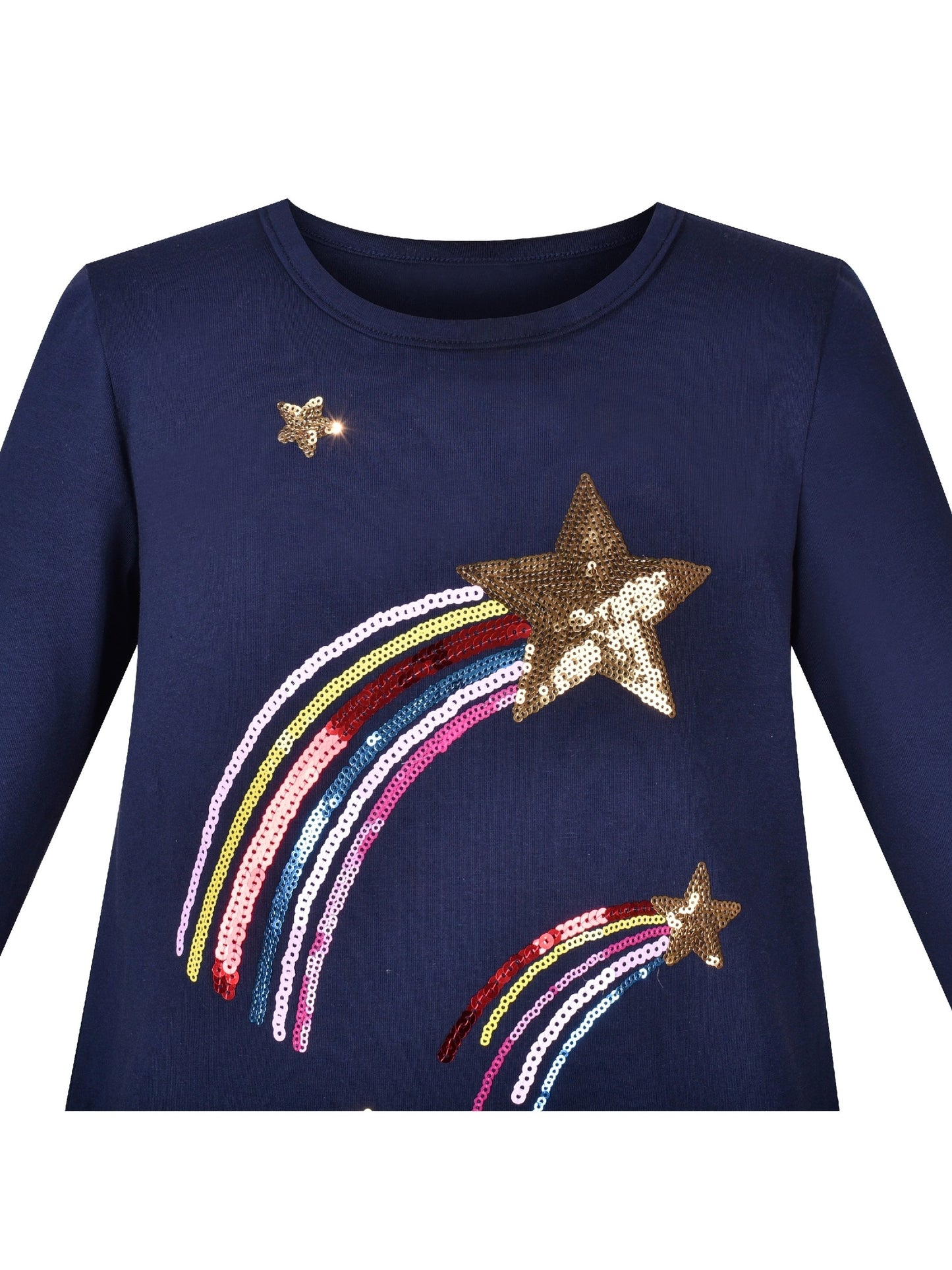 Girls Dress Easter Bunny Rainbow Cotton Embroidery Casual Long Sleeve Blue
