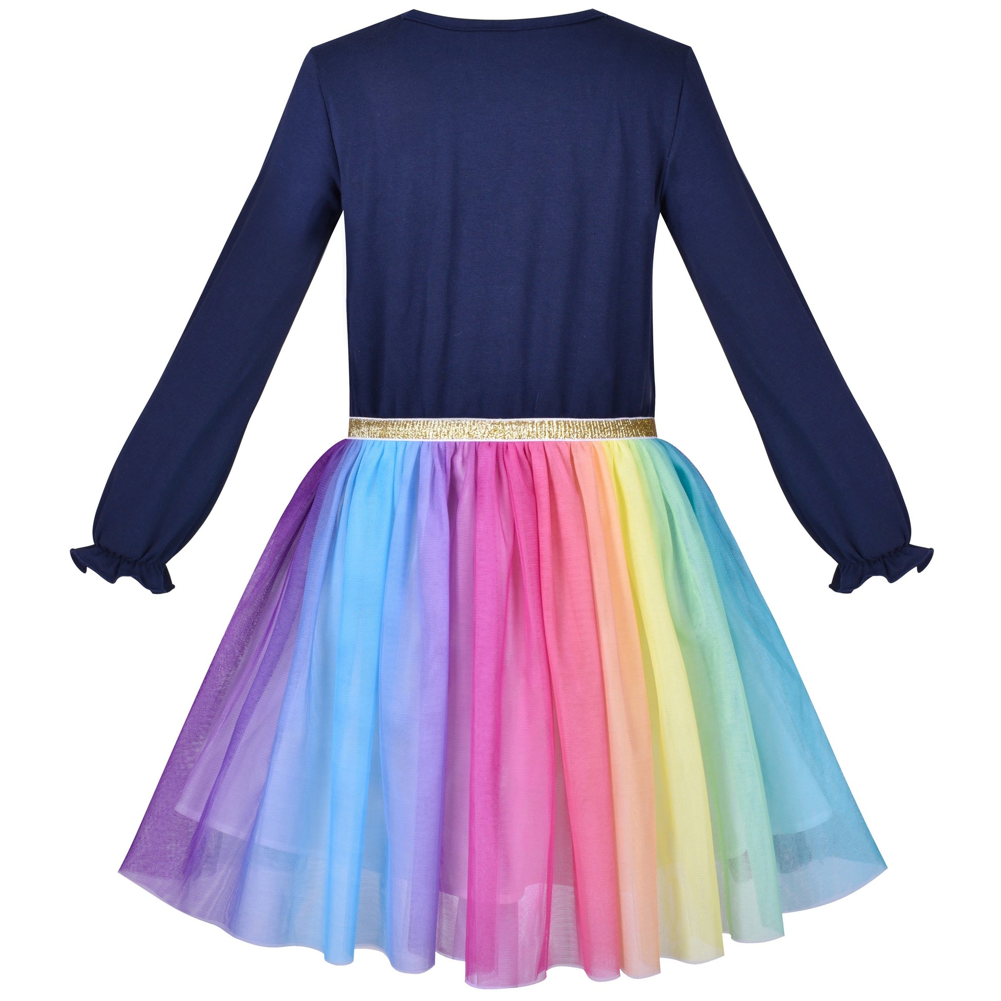 Girls Dress Rainbow Colorful Tulle Skirt Long Sleeve Holiday Party Blue