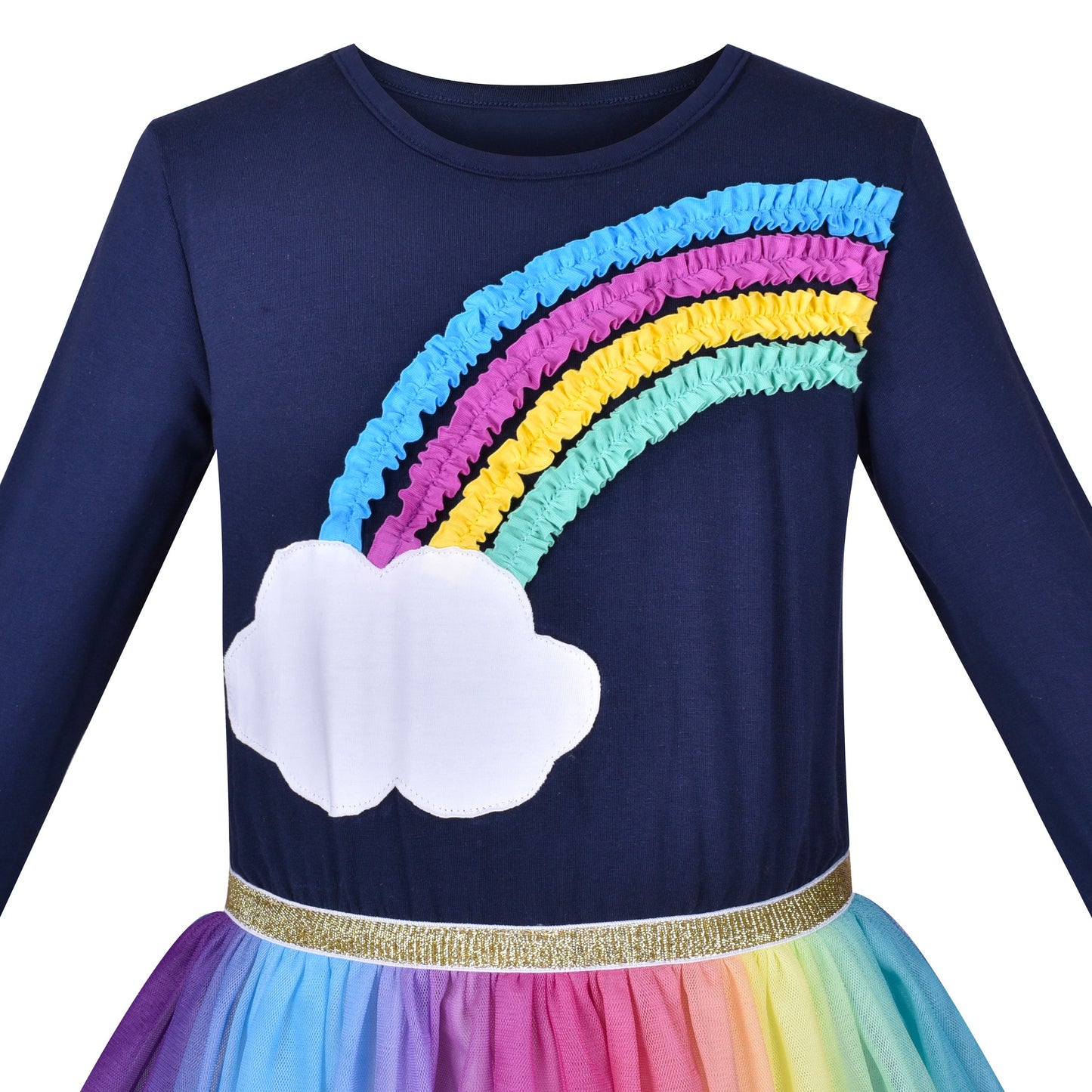 Girls Dress Rainbow Colorful Tulle Skirt Long Sleeve Holiday Party Blue