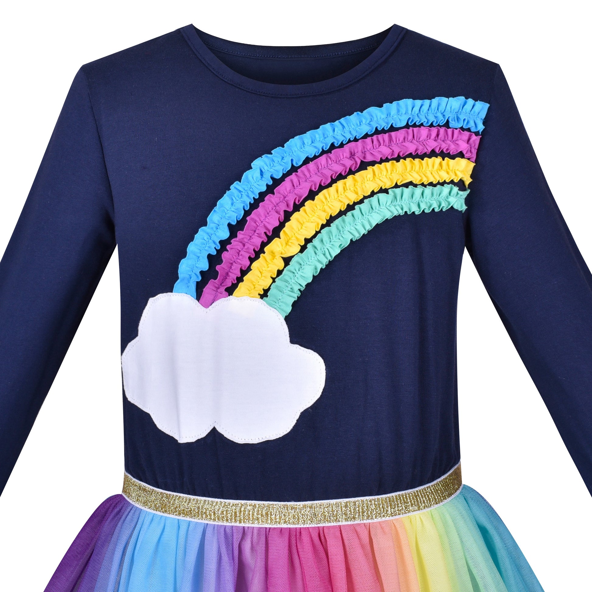 Girls Dress Rainbow Colorful Tulle Skirt Long Sleeve Holiday Party Blue