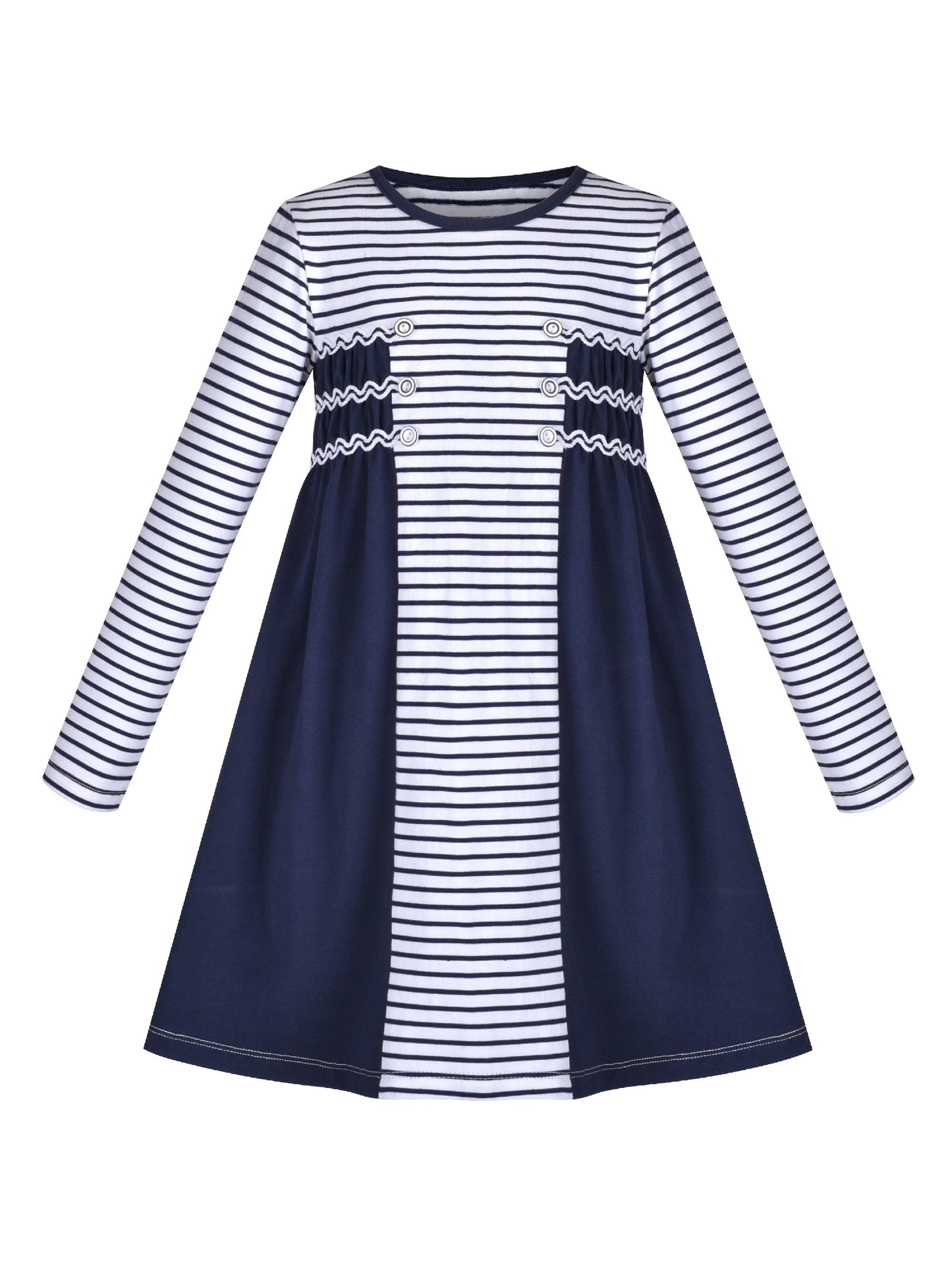 Girls Dress Christmas Santa Pink Cotton Long Sleeve Blue