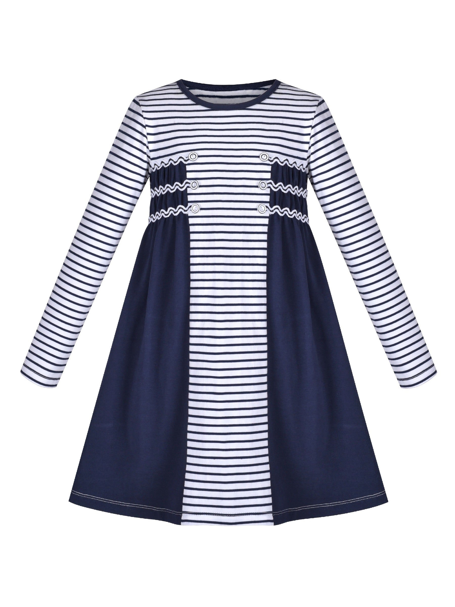 Girls Dress Christmas Santa Pink Cotton Long Sleeve Blue
