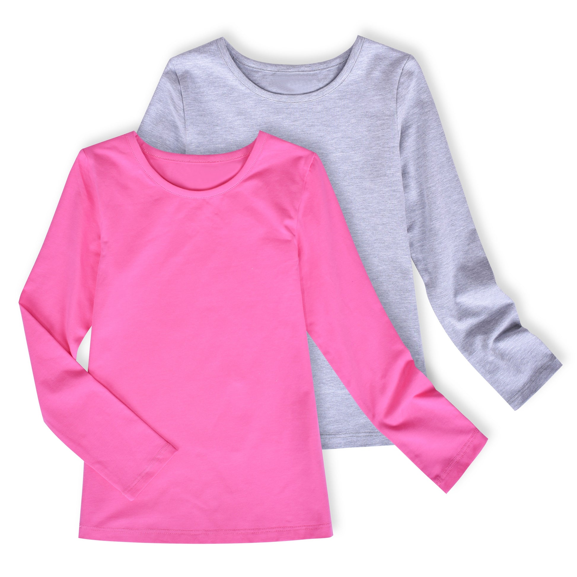 2 Packs Girls Top Tee Shirt Long Sleeve Gray Pink School Uniform Pink