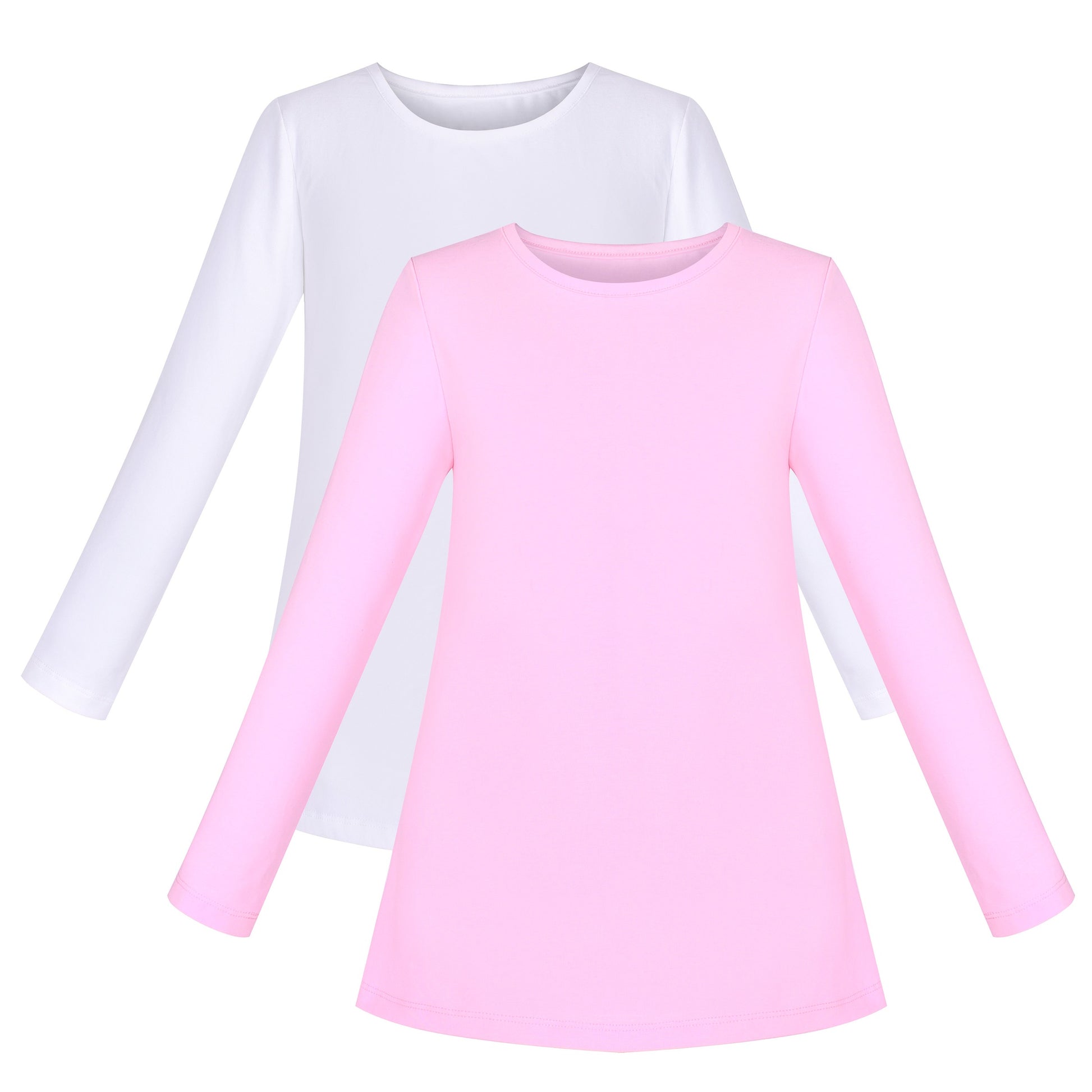 2 Packs Girls Top Tee Shirt Long Sleeve Gray Pink School Uniform Pink