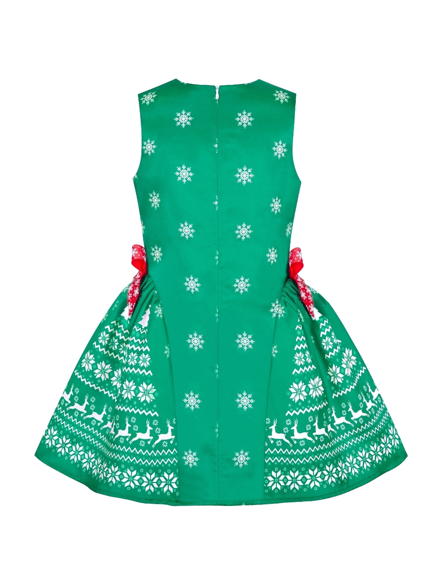 Girls Dress Vintage Red Fit Flare Jacquard Satin Fabric Party Green