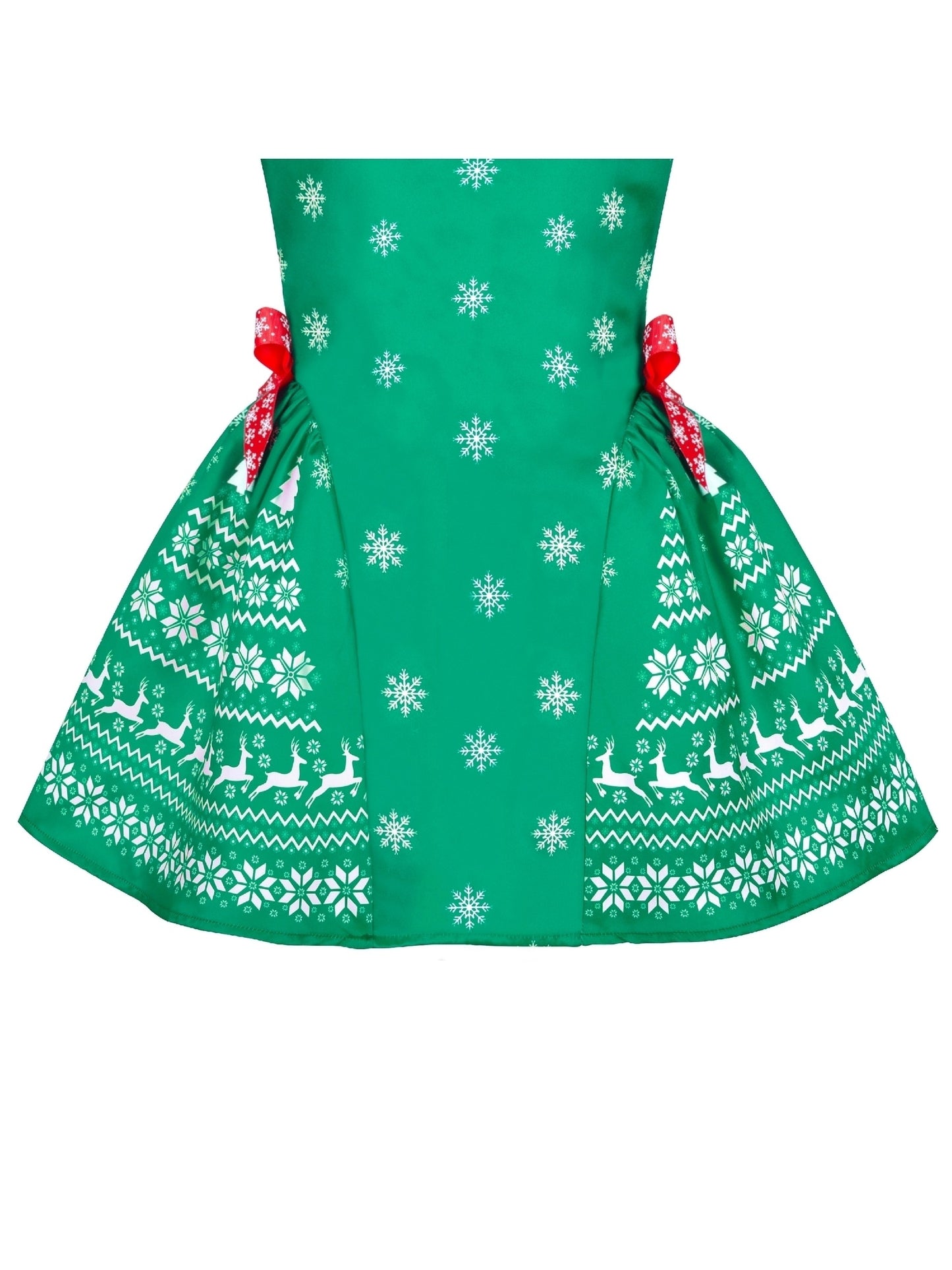 Girls Dress Vintage Red Fit Flare Jacquard Satin Fabric Party Green