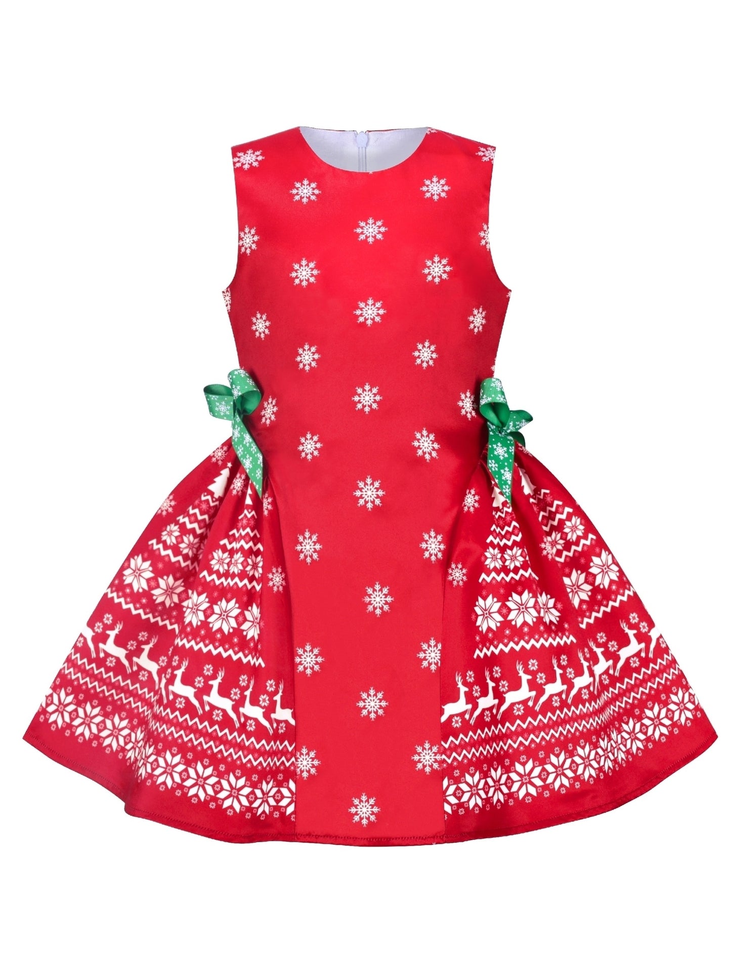 Girls Dress Vintage Red Fit Flare Jacquard Satin Fabric Party Red