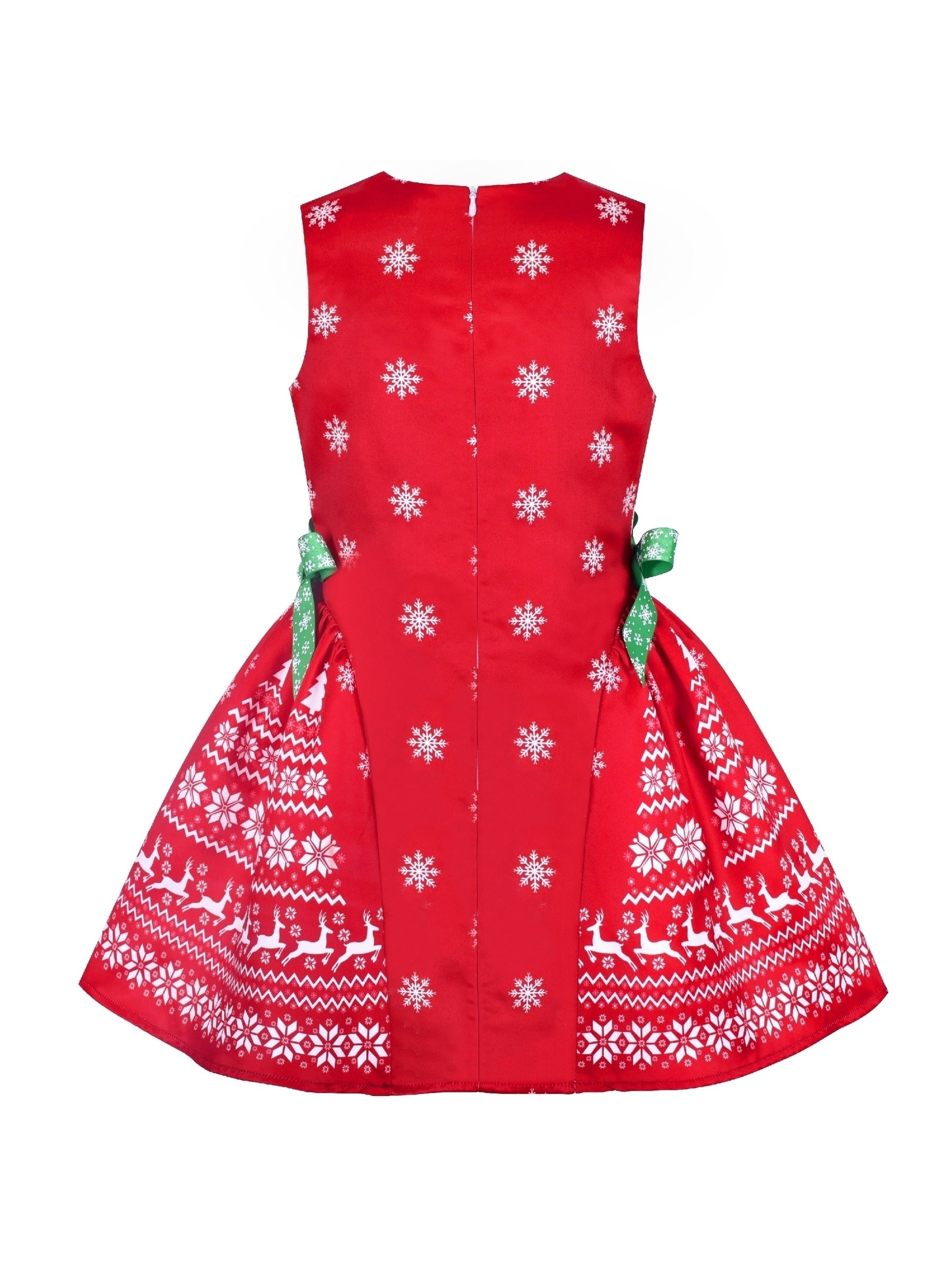 Girls Dress Vintage Red Fit Flare Jacquard Satin Fabric Party Red