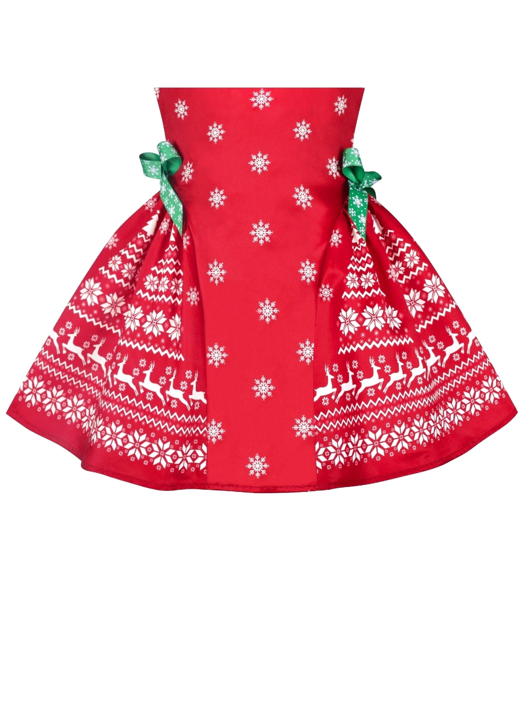 Girls Dress Vintage Red Fit Flare Jacquard Satin Fabric Party Red