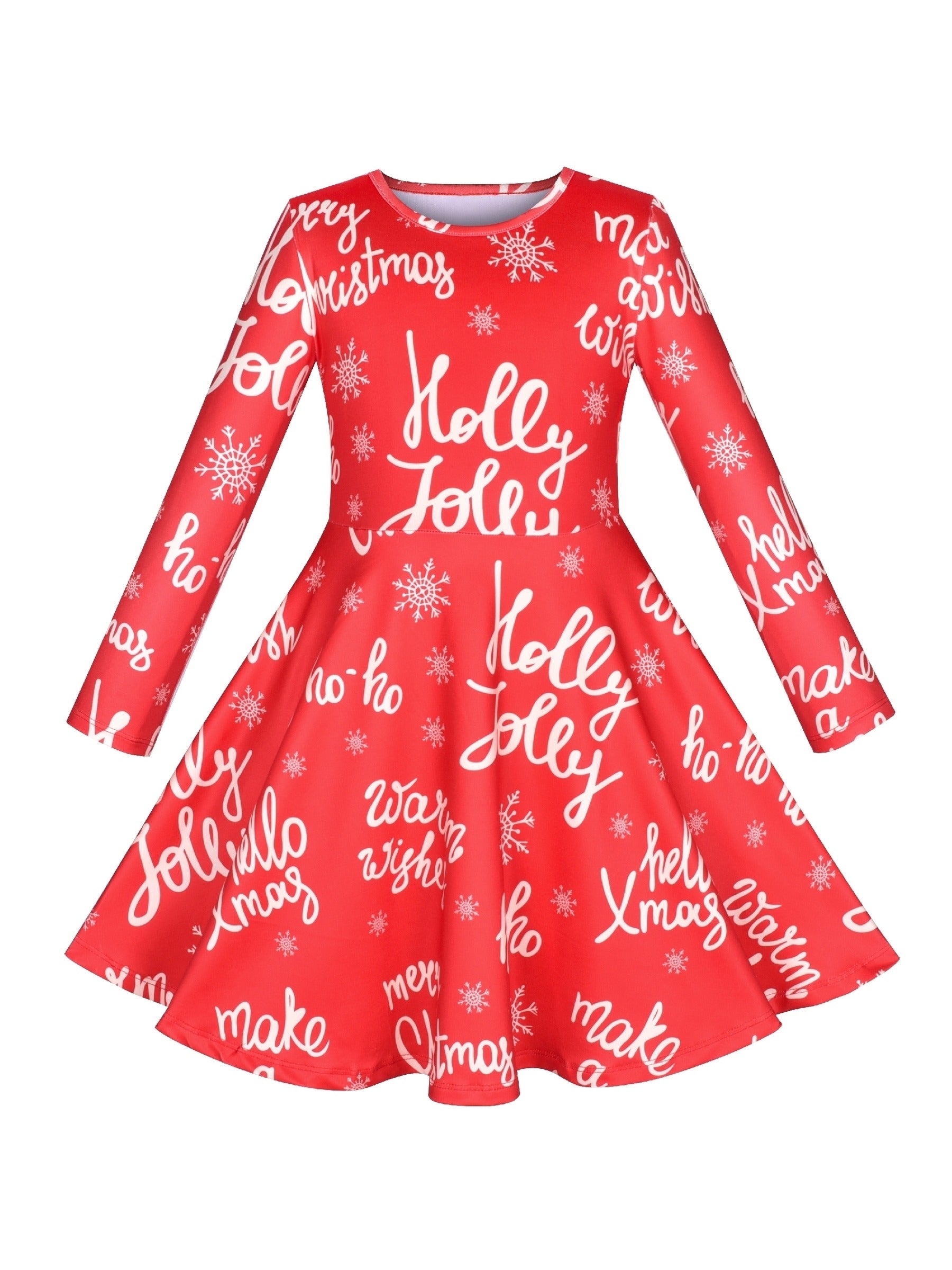 Girls Dress Unicorn Rainbow Casual Long Sleeve Red