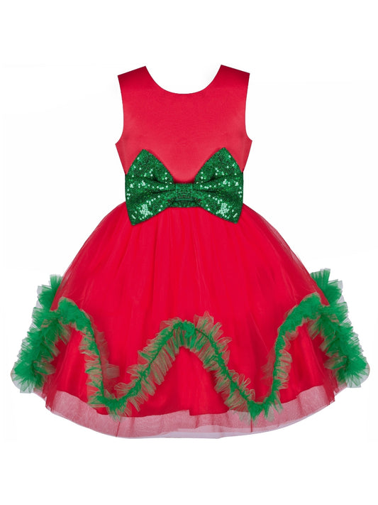 Girls Dress Lace Top Blue Wave Hem Skirt Wedding Bridesmaid Red