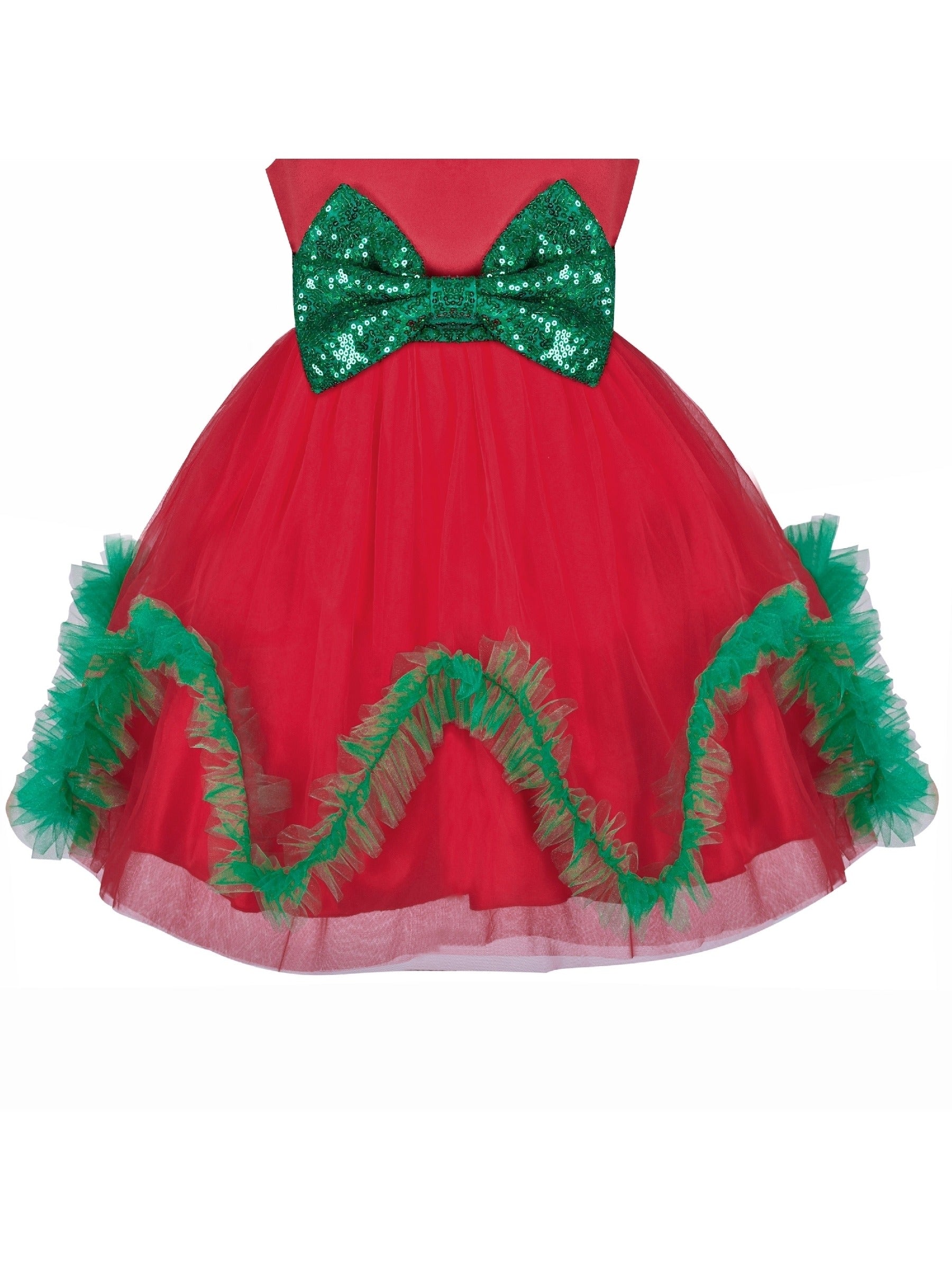 Girls Dress Lace Top Blue Wave Hem Skirt Wedding Bridesmaid Red