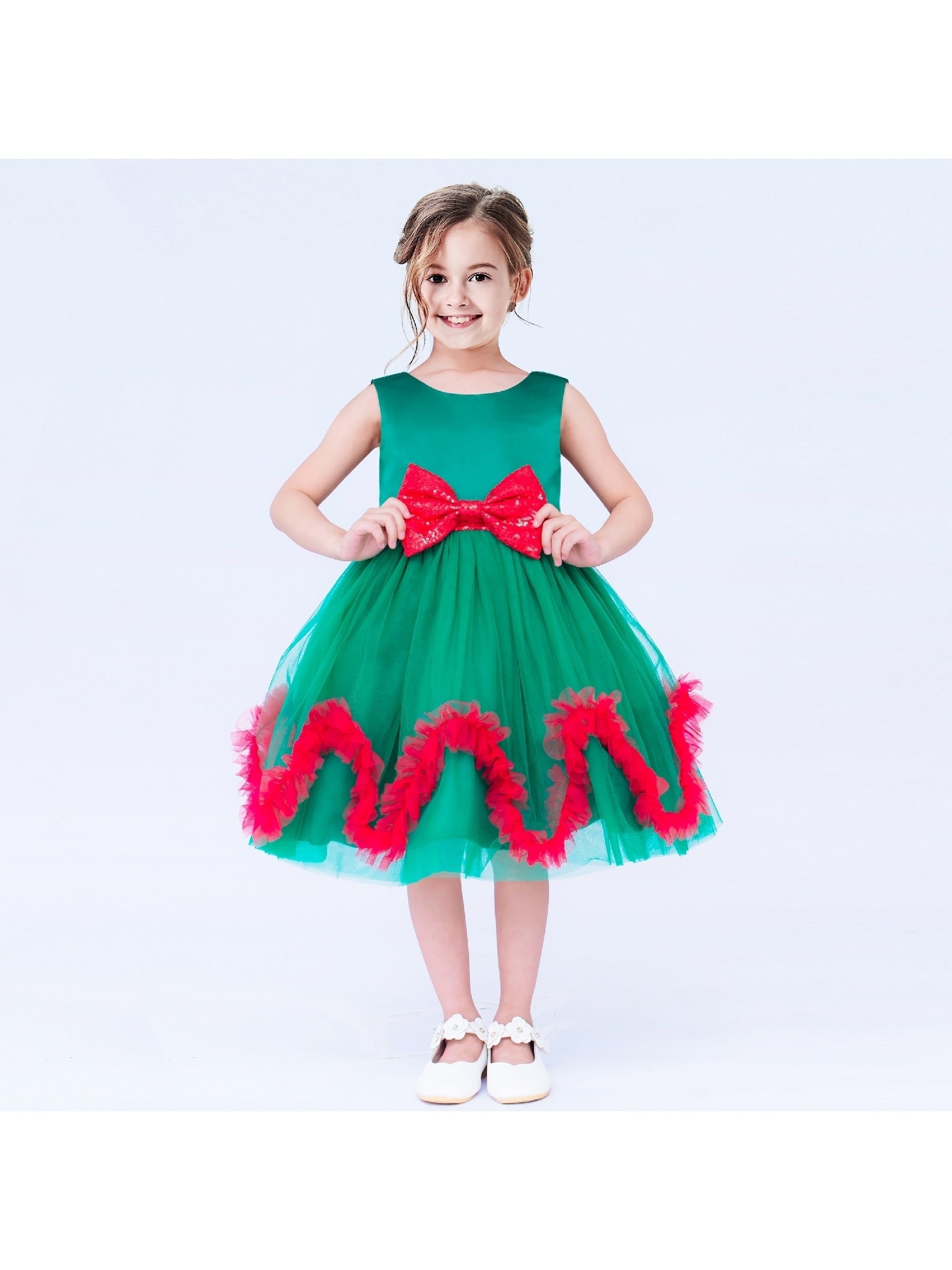 Girls Dress Lace Top Blue Wave Hem Skirt Wedding Bridesmaid Green