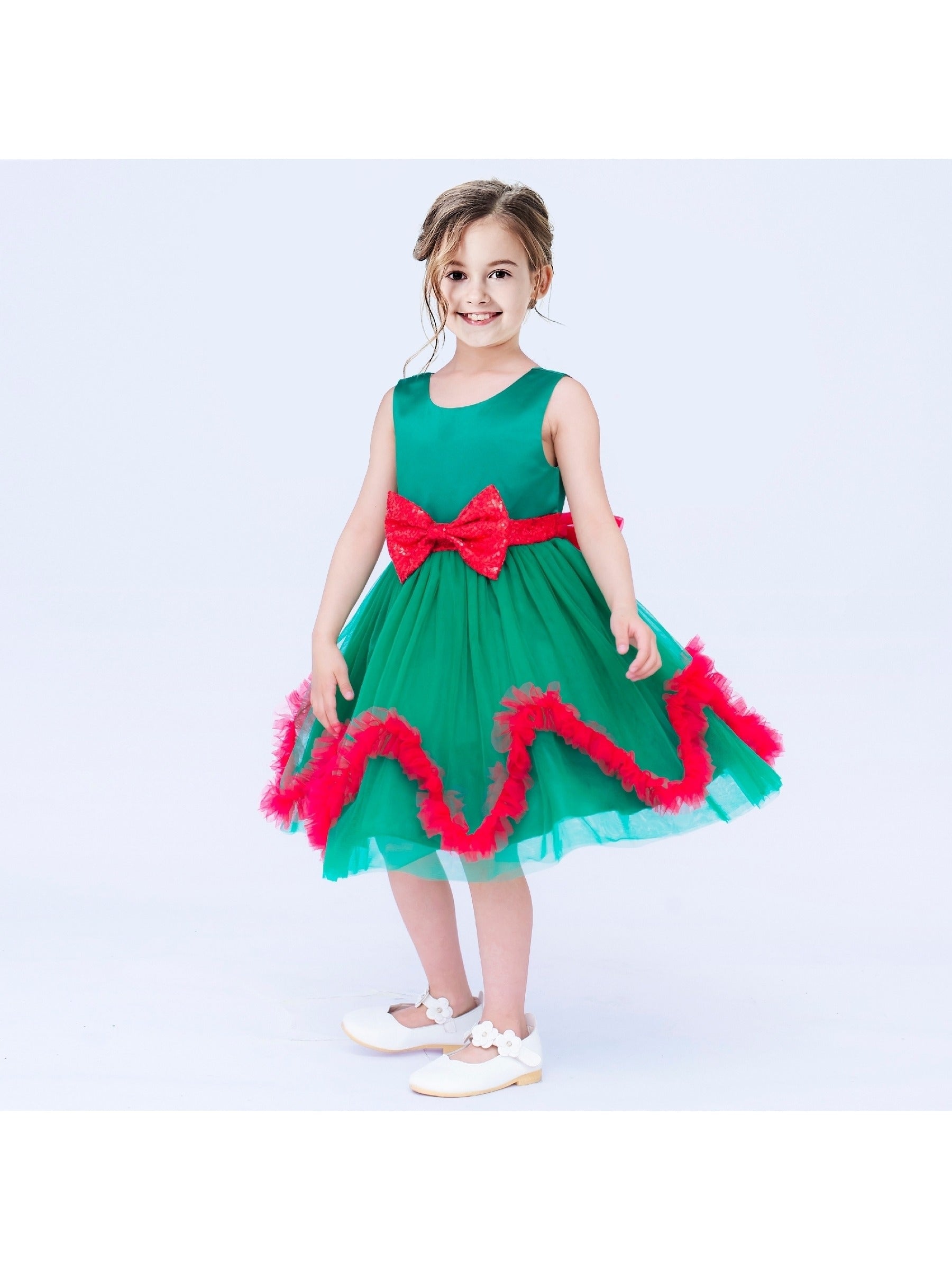 Girls Dress Lace Top Blue Wave Hem Skirt Wedding Bridesmaid Green
