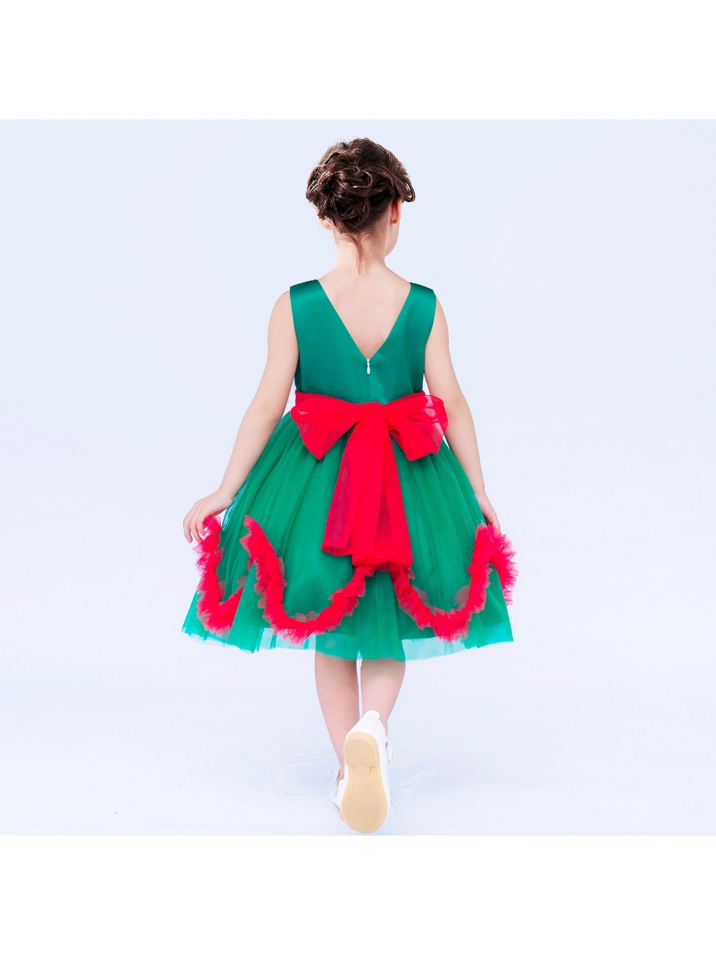 Girls Dress Lace Top Blue Wave Hem Skirt Wedding Bridesmaid Green